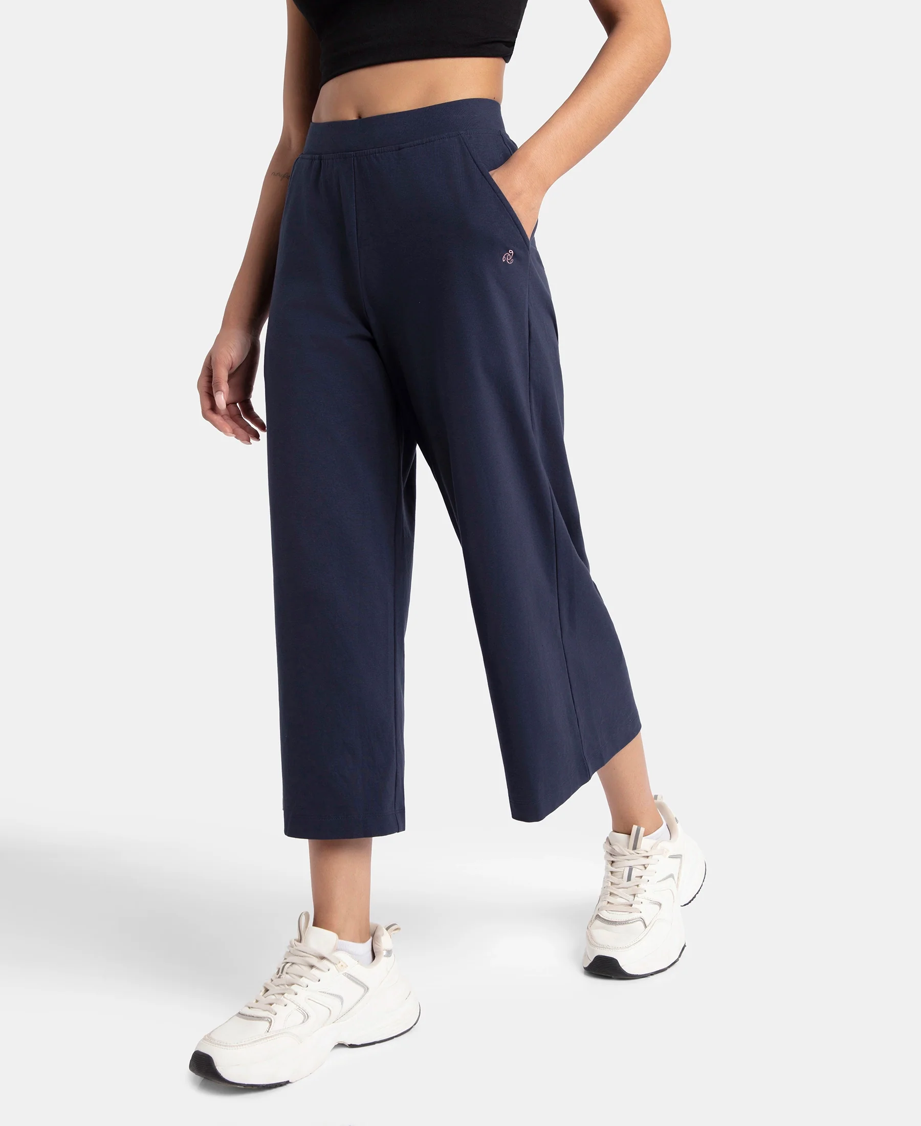 Super Combed Cotton Rich Elastane Stretch Relaxed Fit Culottes - Navy Blazer - Image 2