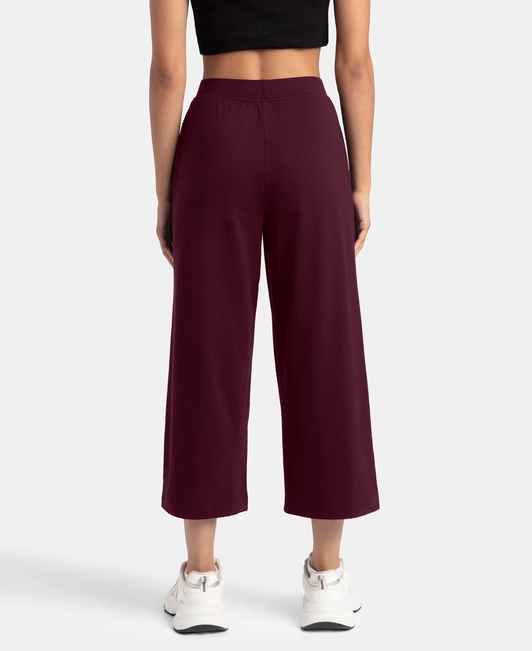 Super Combed Cotton Rich Elastane Stretch Relaxed Fit Culottes - Wine Tasting - Image 3