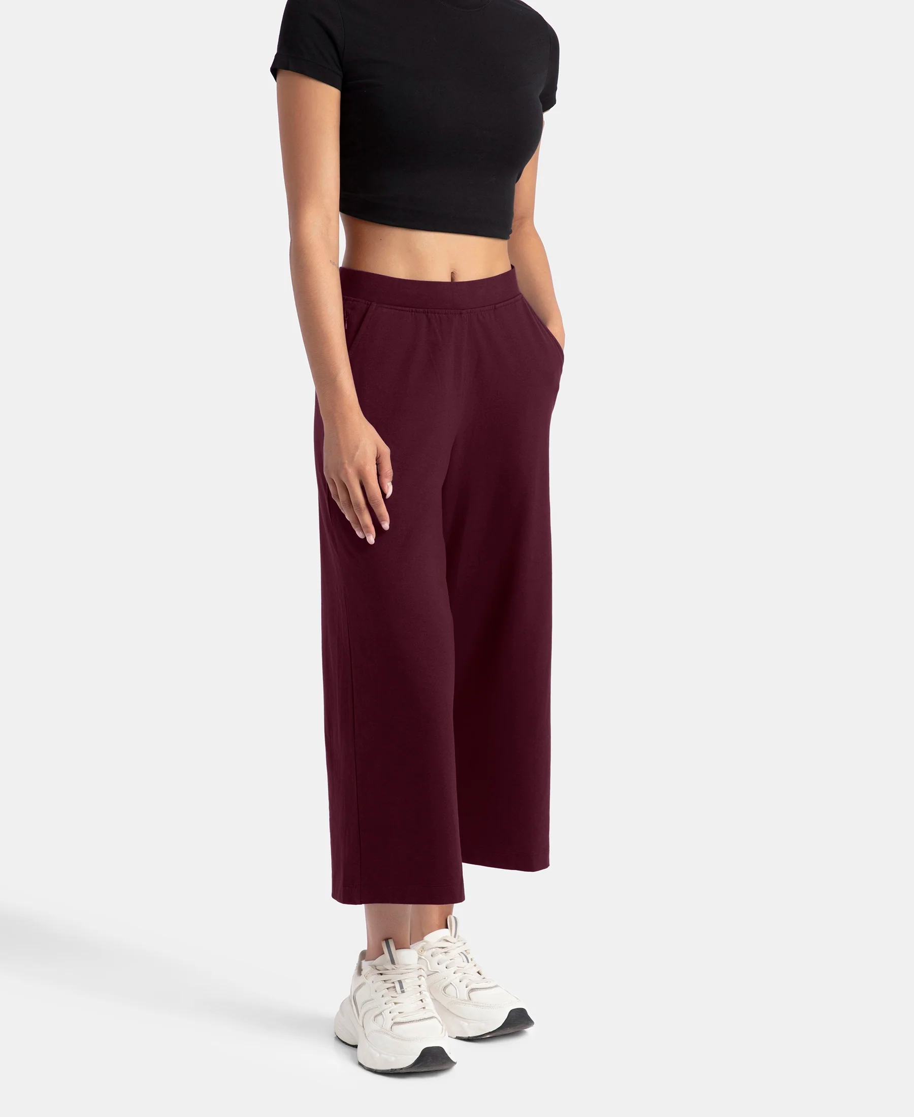 Super Combed Cotton Rich Elastane Stretch Relaxed Fit Culottes - Wine Tasting - Image 5