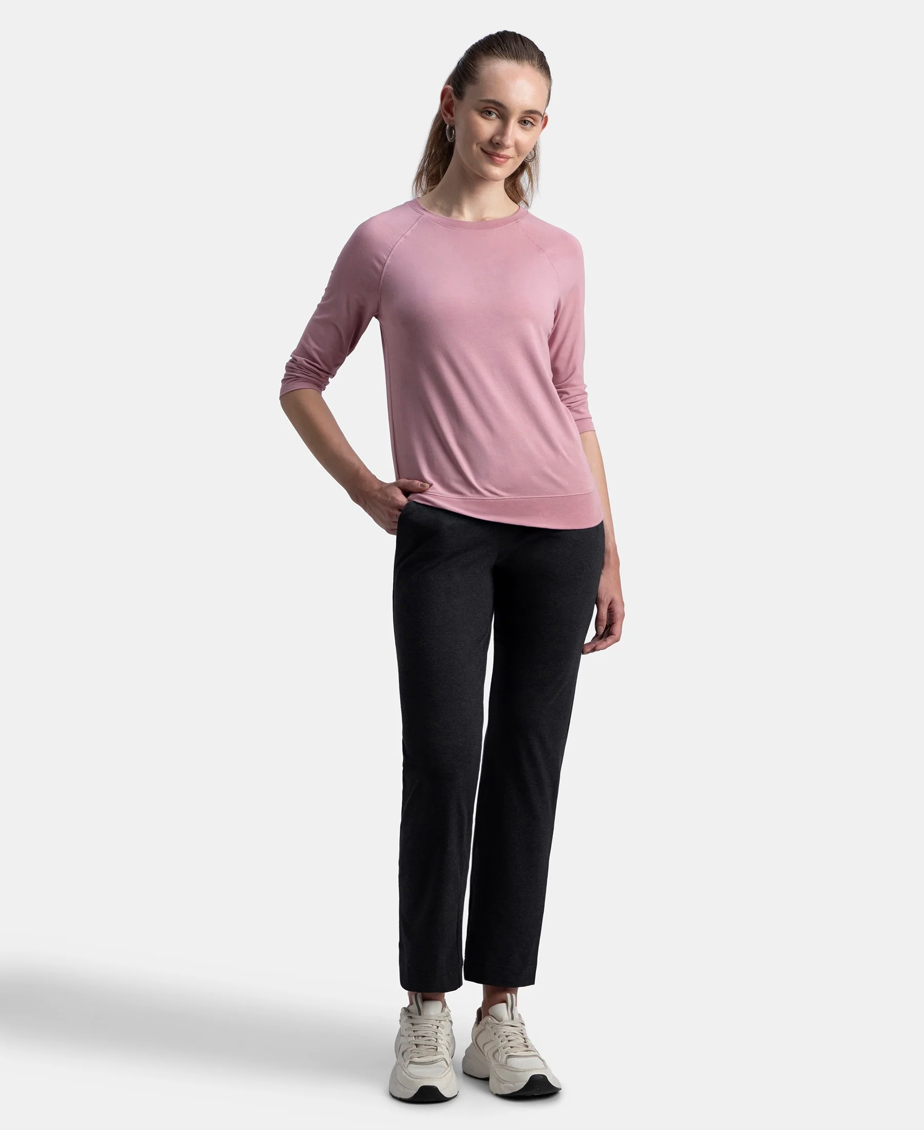 Super Combed Cotton Elastane Stretch Relaxed Fit Trackpants With Side Pockets - Black Melange - Image 4