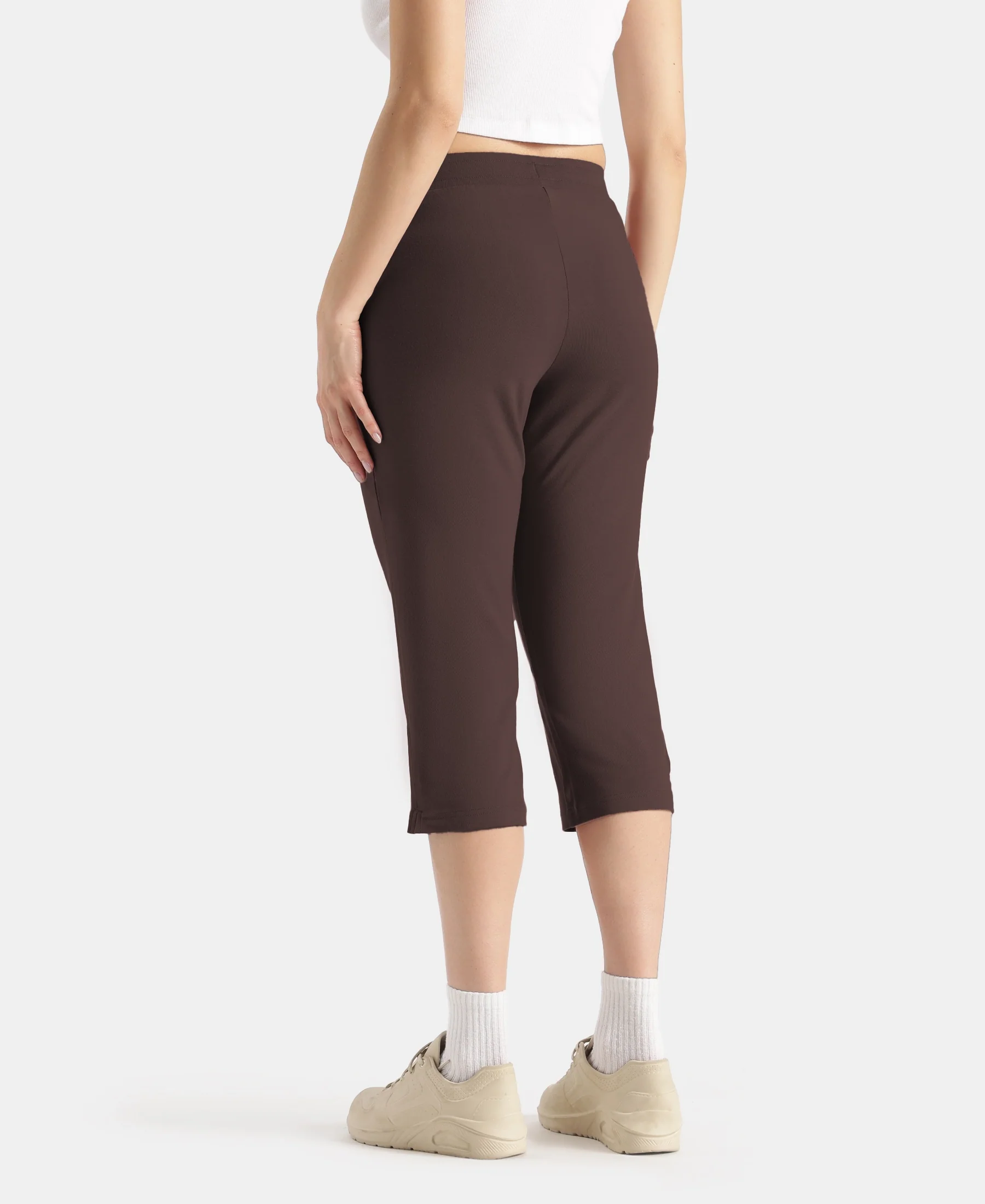 Super Combed Cotton Elastane Stretch Slim Fit Capri with Side Pockets - Coffee - Image 3