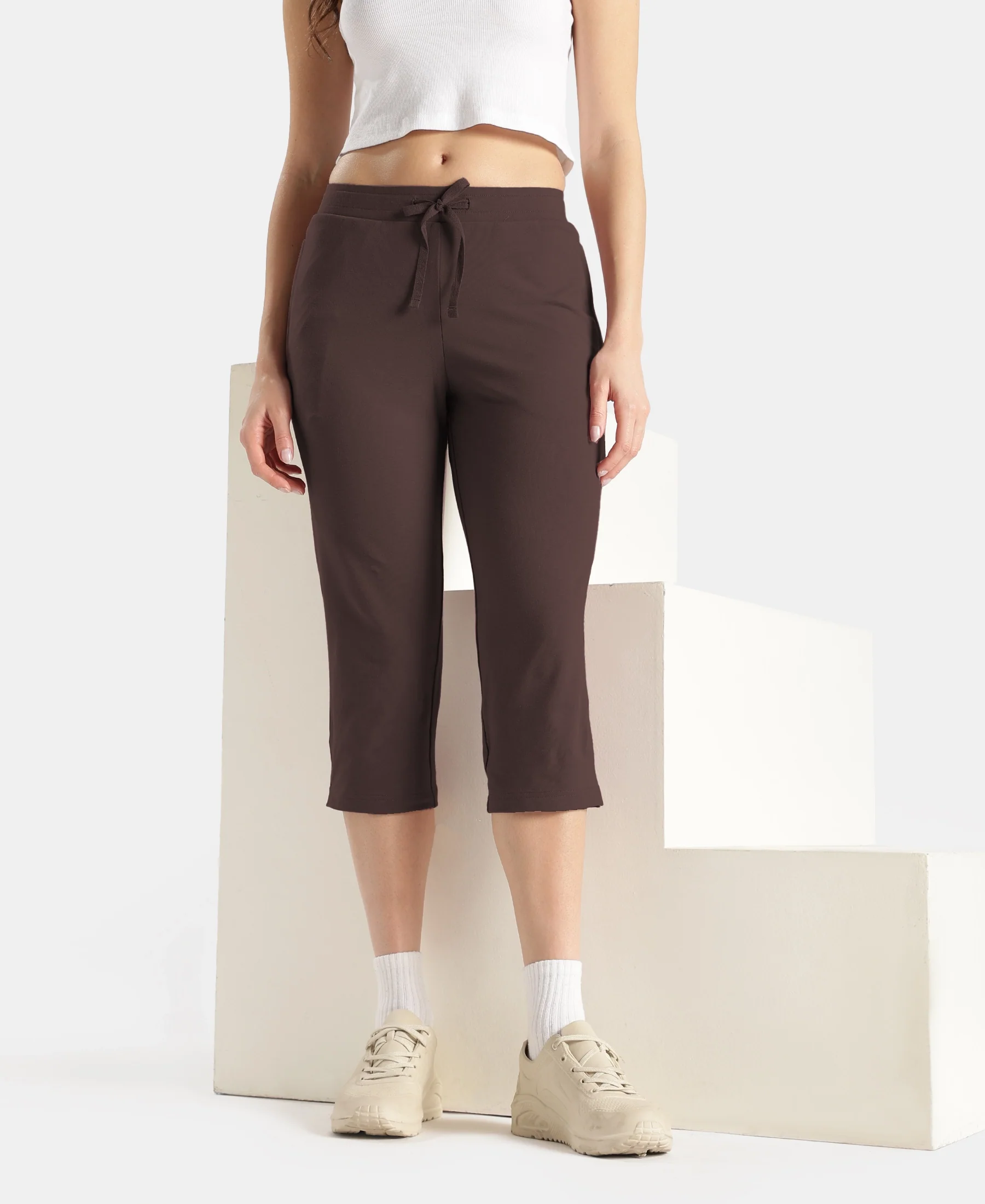 Super Combed Cotton Elastane Stretch Slim Fit Capri with Side Pockets - Coffee - Image 5
