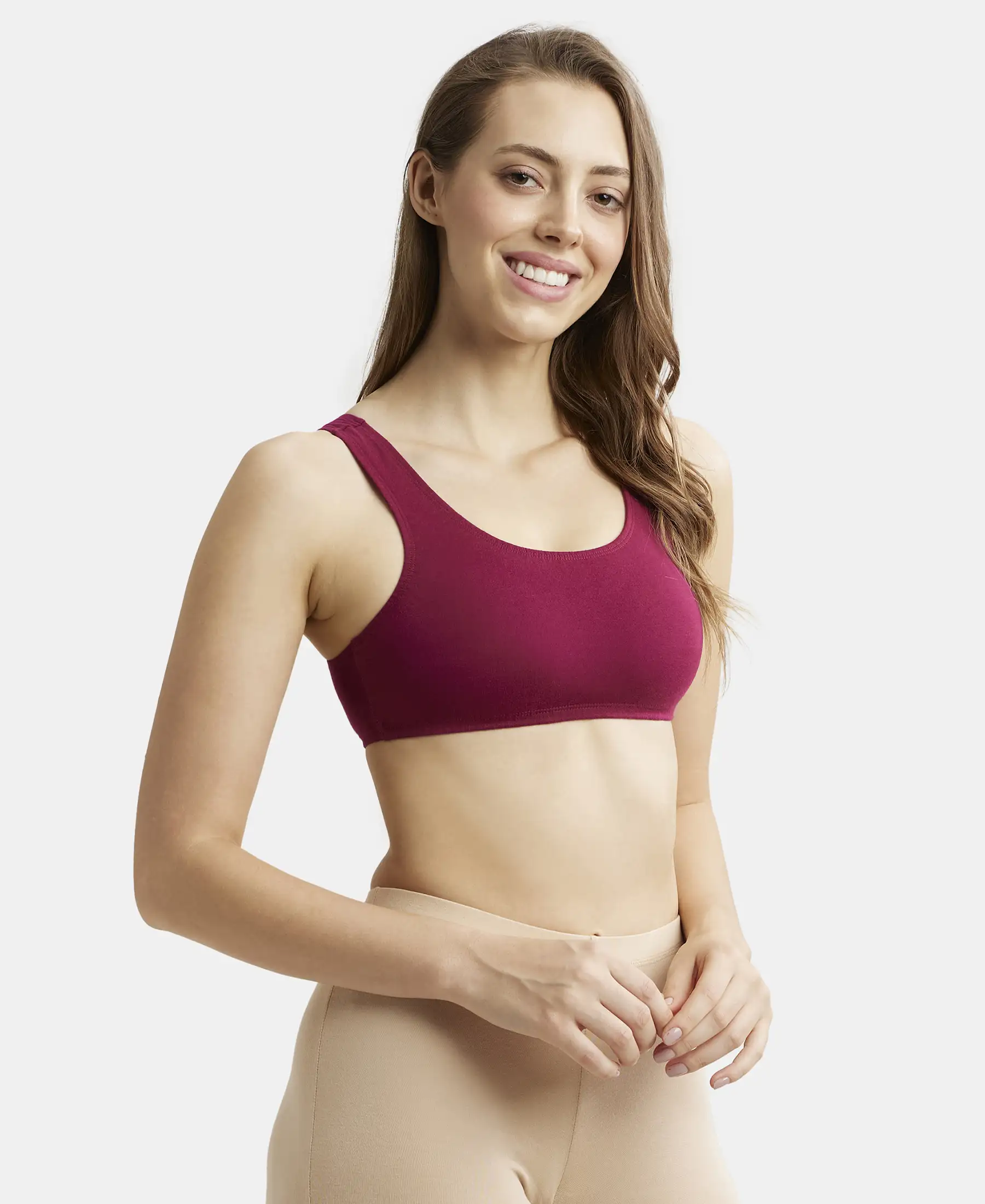 Super Combed Cotton Elastane Stretch Slip On Crop Top With StayFresh Treatment - Beet Red - Image 2