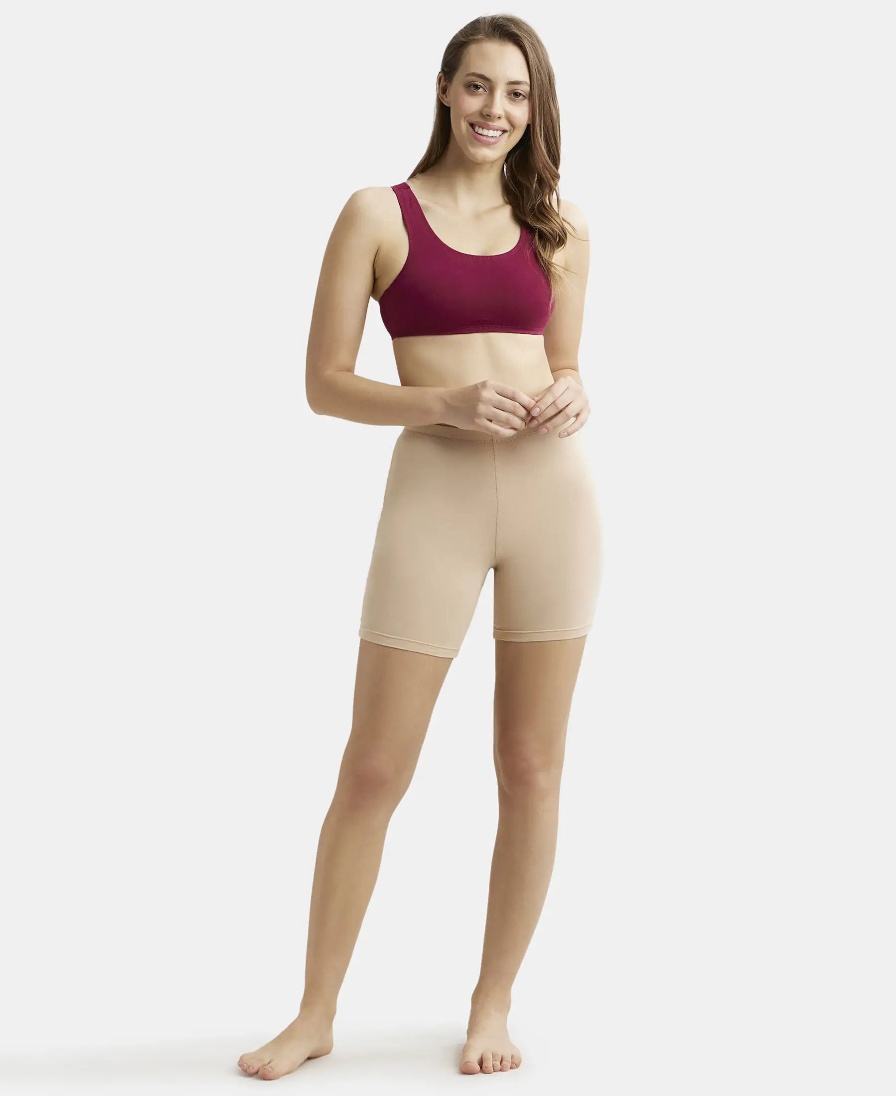 Super Combed Cotton Elastane Stretch Slip On Crop Top With StayFresh Treatment - Beet Red - Image 4