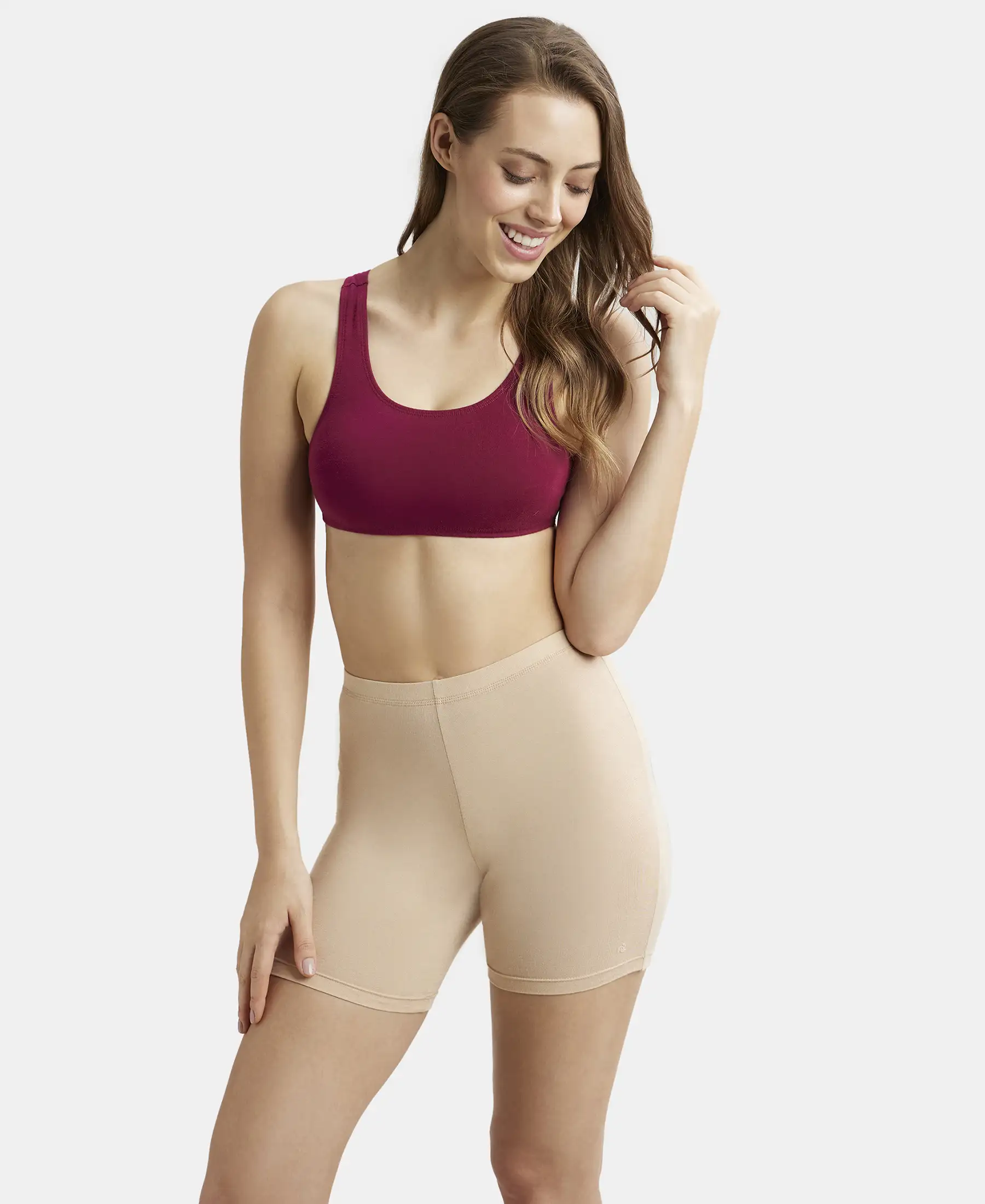 Super Combed Cotton Elastane Stretch Slip On Crop Top With StayFresh Treatment - Beet Red - Image 5