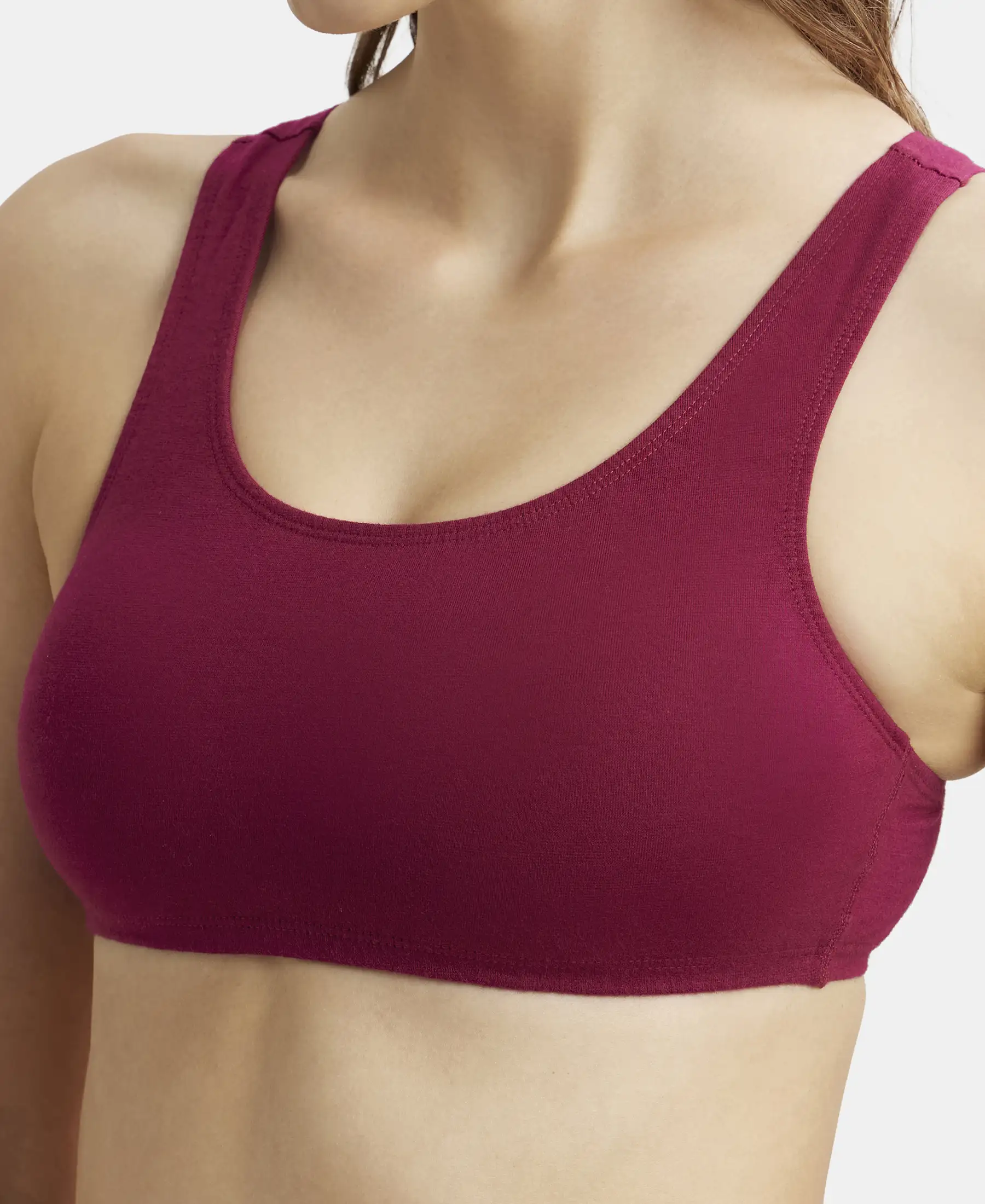 Super Combed Cotton Elastane Stretch Slip On Crop Top With StayFresh Treatment - Beet Red - Image 7