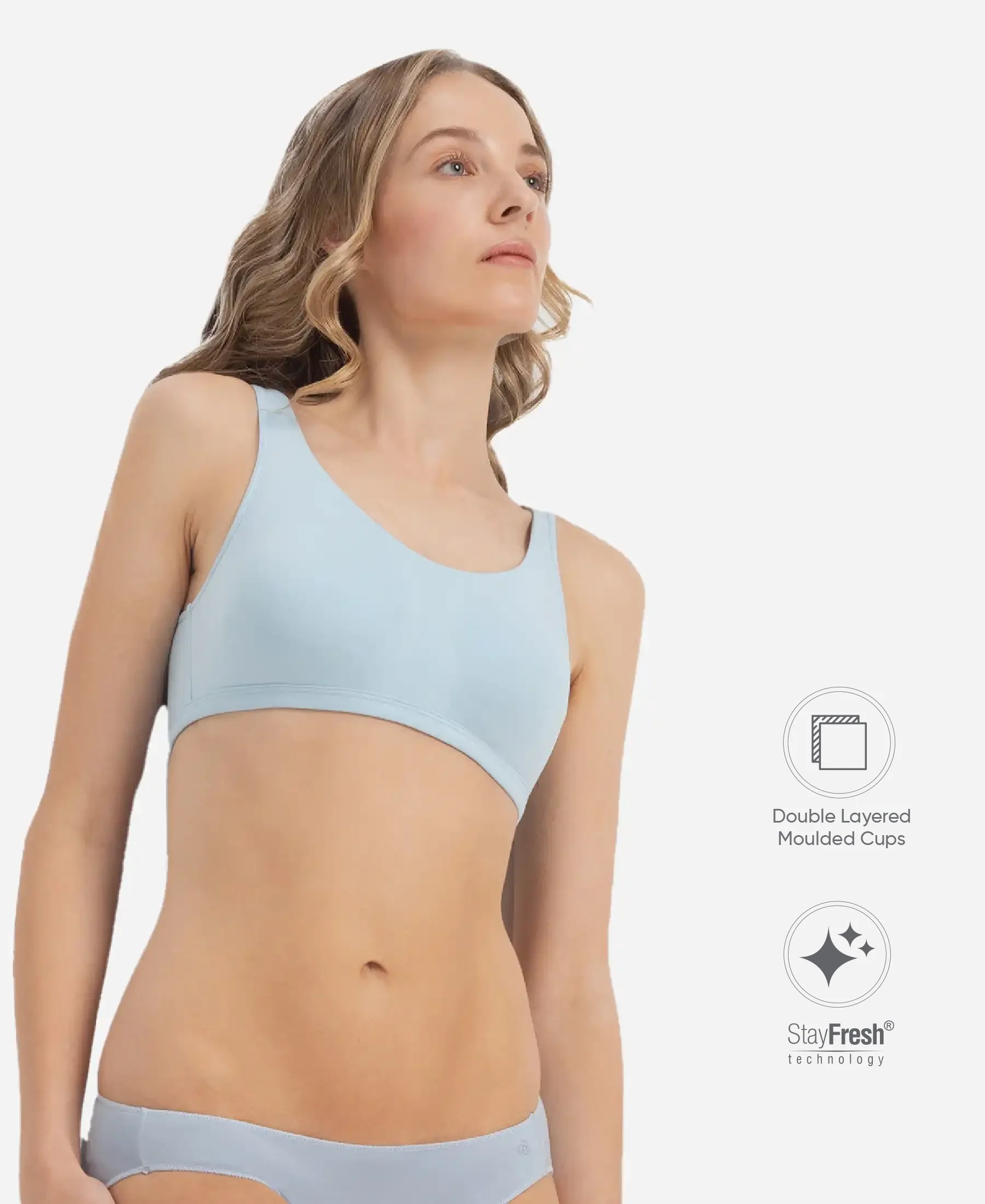 Super Combed Cotton Elastane Stretch Slip On Lounge Bra With StayFresh Treatment - Angel Falls - Image 2