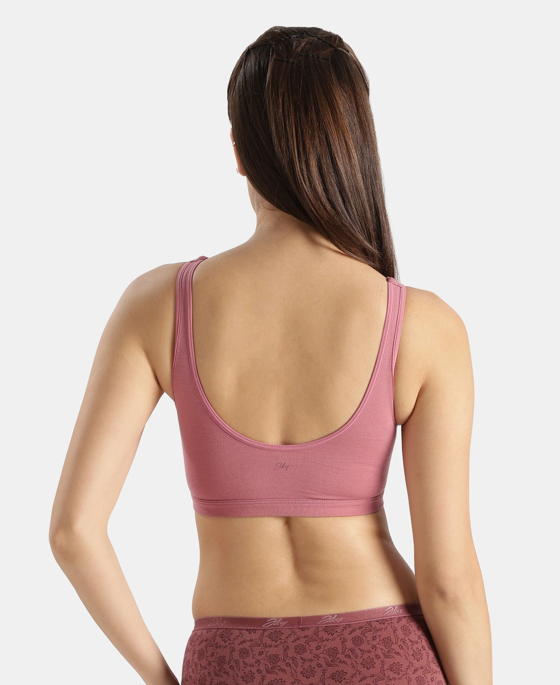 Super Combed Cotton Elastane Stretch Slip On Lounge Bra With StayFresh Treatment - Heather Rose - Image 3