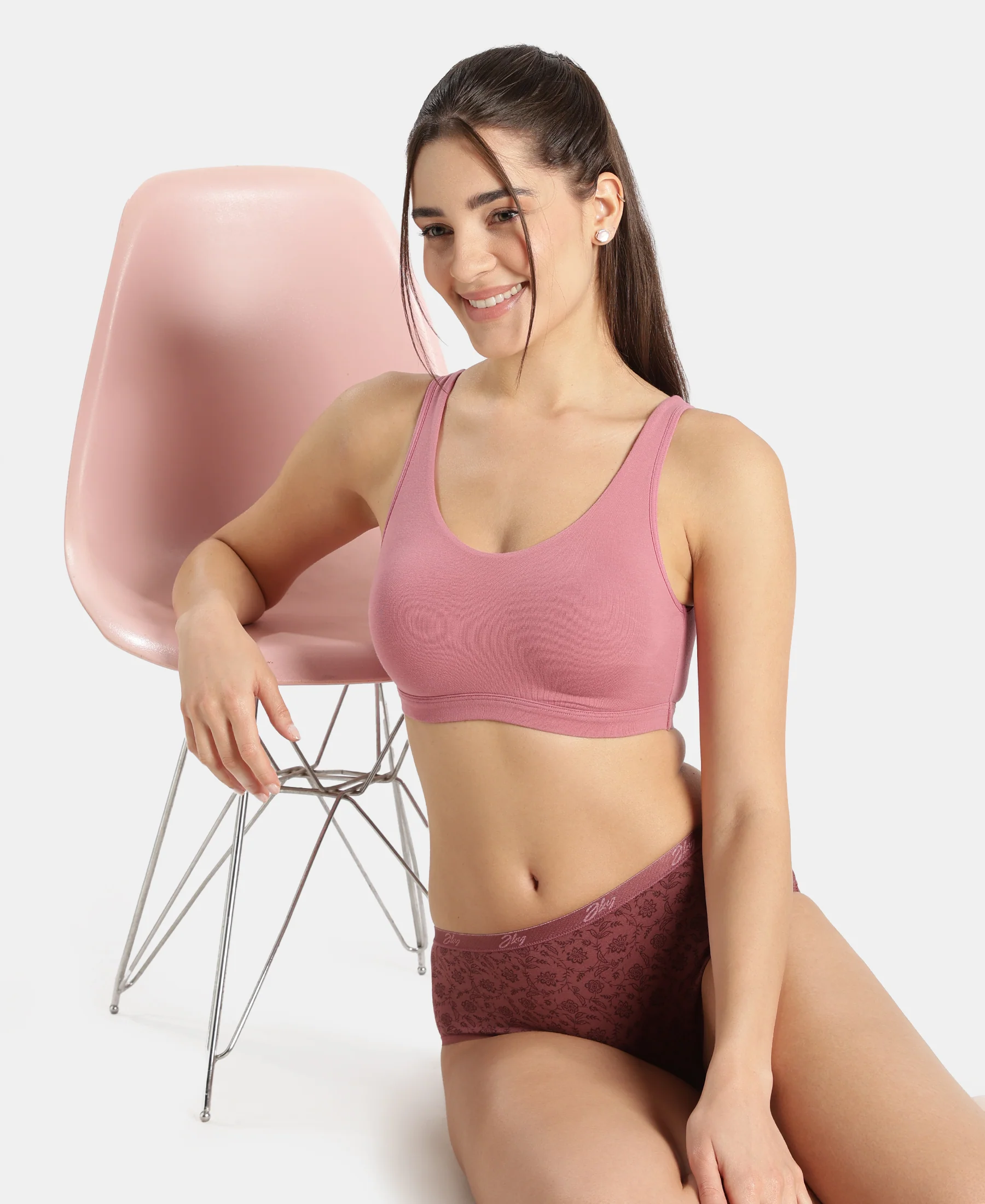 Super Combed Cotton Elastane Stretch Slip On Lounge Bra With StayFresh Treatment - Heather Rose - Image 5