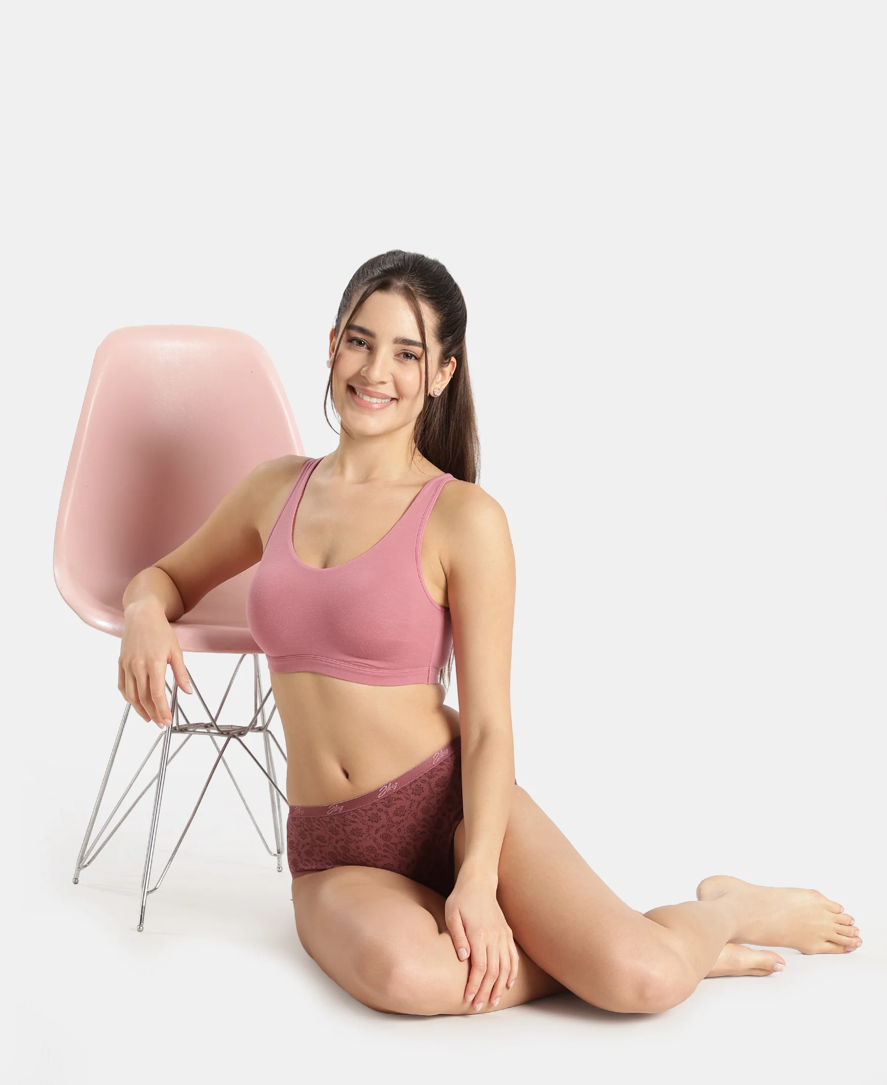 Super Combed Cotton Elastane Stretch Slip On Lounge Bra With StayFresh Treatment - Heather Rose - Image 6