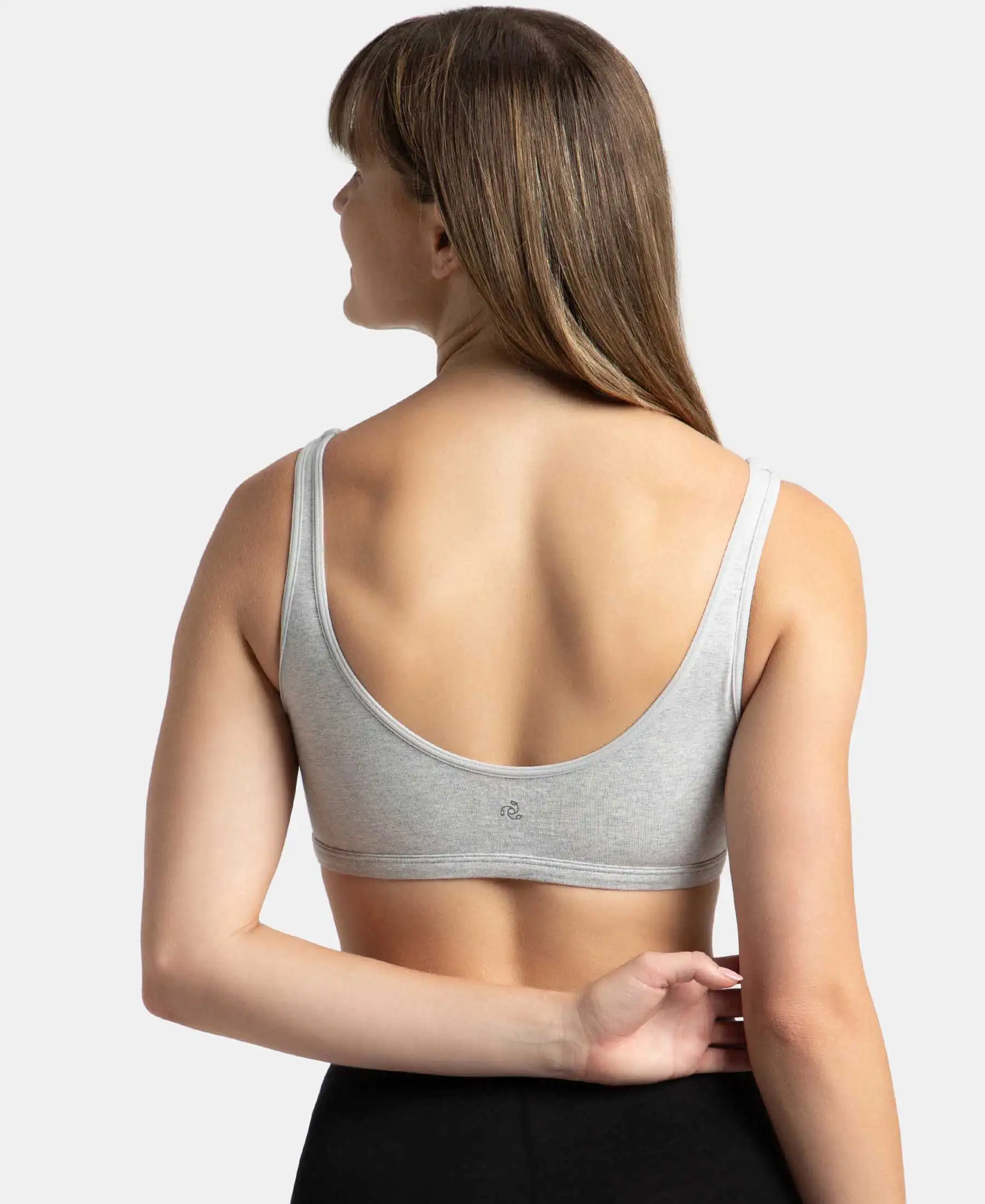 Super Combed Cotton Elastane Stretch Slip On Lounge Bra With StayFresh Treatment - Steel Grey Melange - Image 3