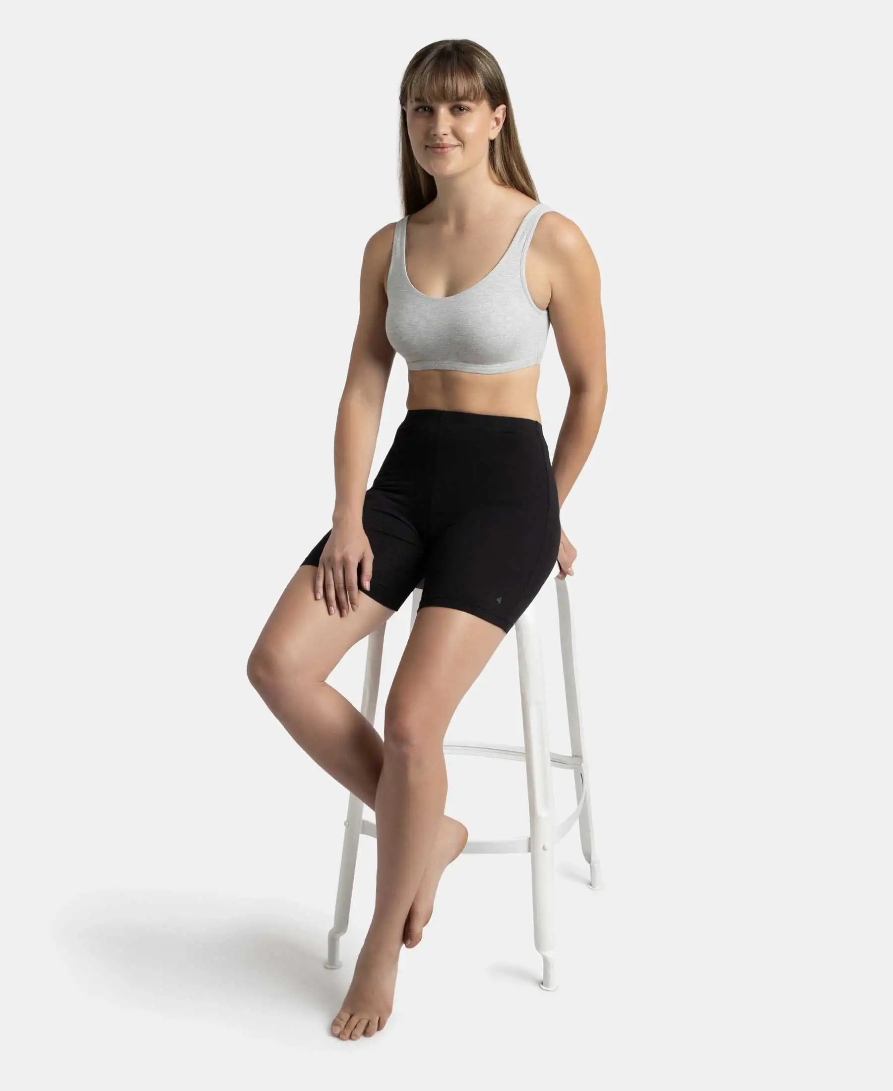 Super Combed Cotton Elastane Stretch Slip On Lounge Bra With StayFresh Treatment - Steel Grey Melange - Image 6
