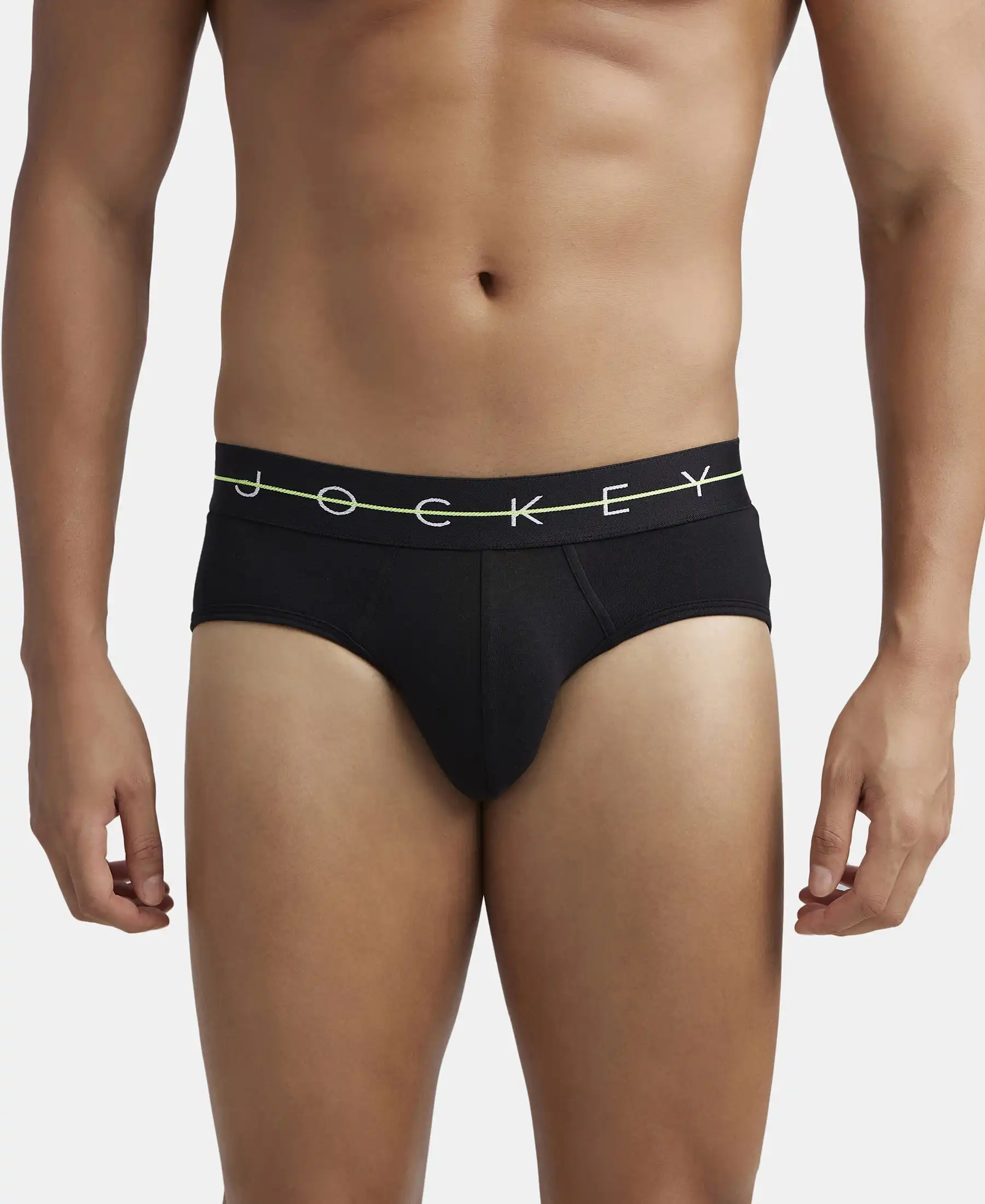Super Combed Cotton Elastane Stretch Solid Brief with Ultrasoft Waistband - Black & Iceberg Green (Pack of 2) - Image 2