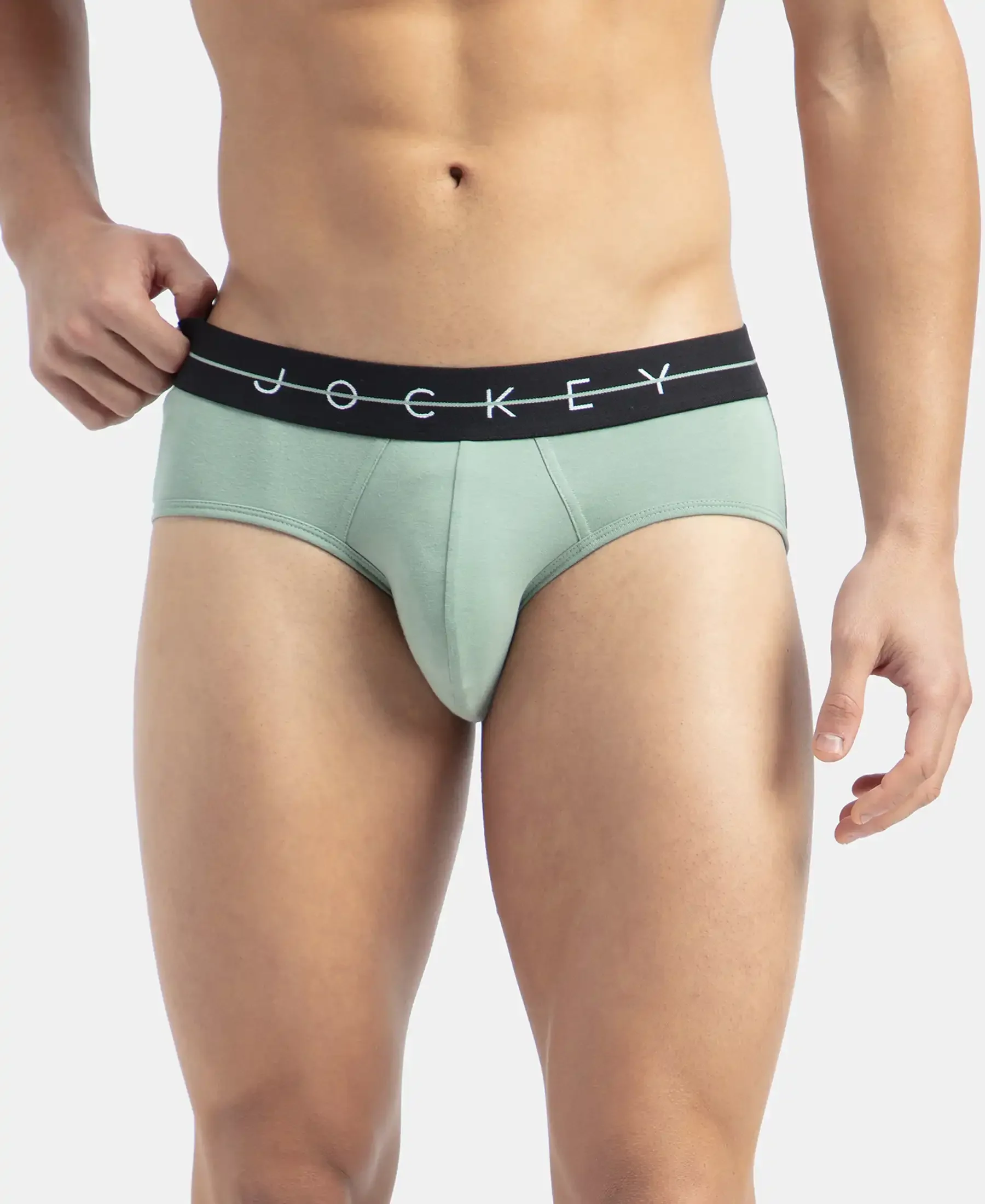 Super Combed Cotton Elastane Stretch Solid Brief with Ultrasoft Waistband - Black & Iceberg Green (Pack of 2) - Image 3