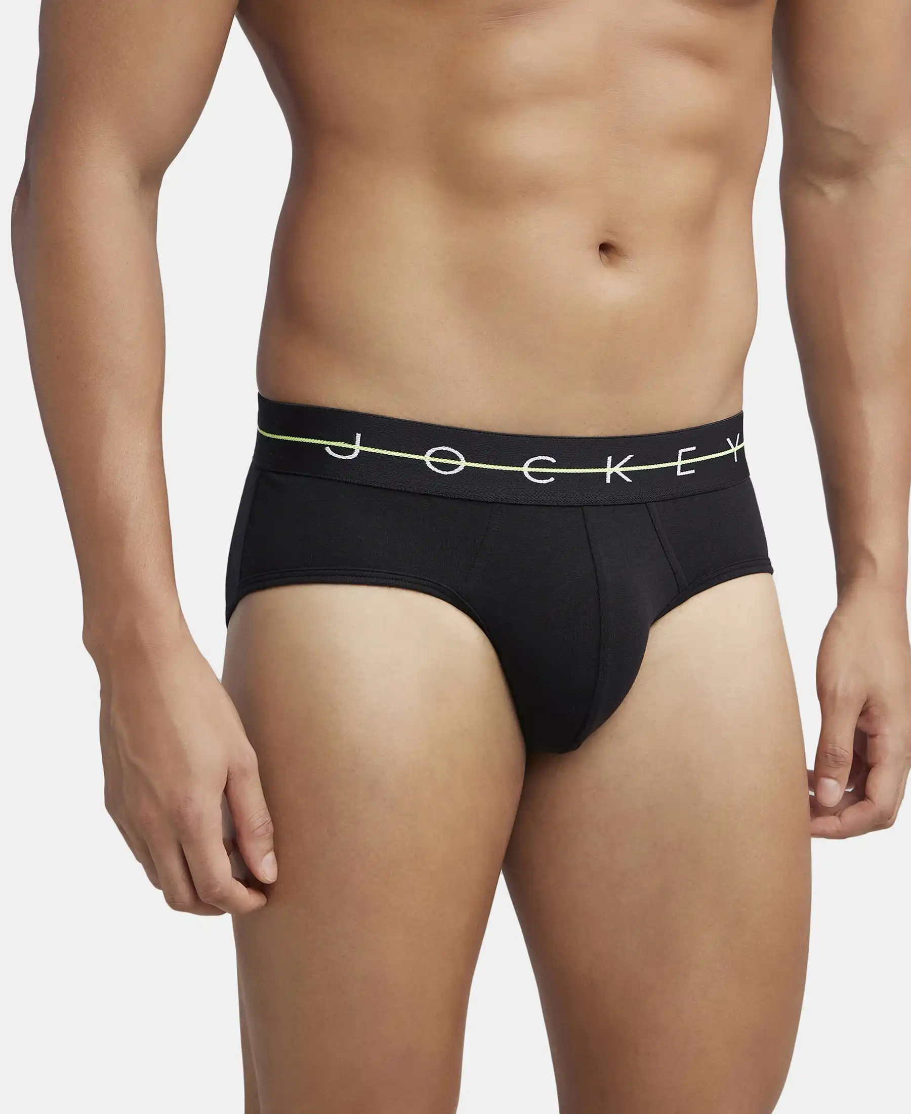 Super Combed Cotton Elastane Stretch Solid Brief with Ultrasoft Waistband - Black & Iceberg Green (Pack of 2) - Image 4