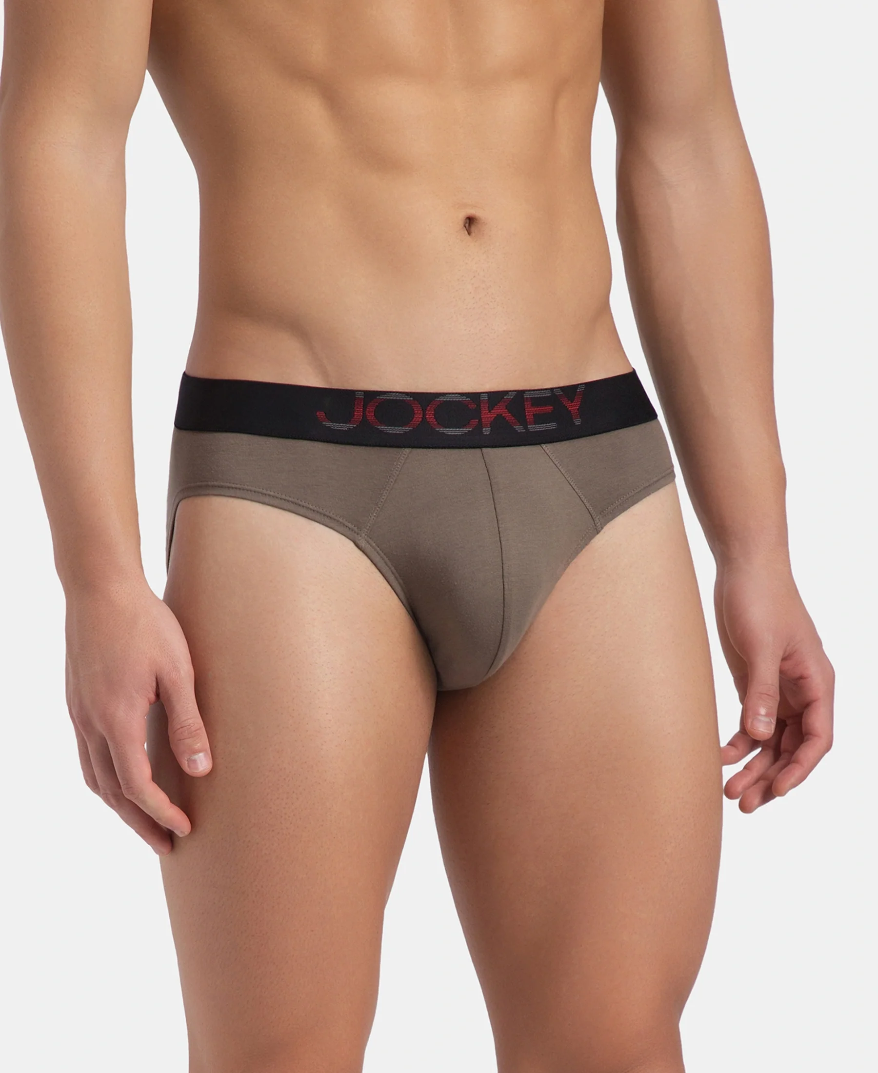 Super Combed Cotton Elastane Stretch Solid Brief with Ultrasoft Waistband - Dark Khaki - Image 2