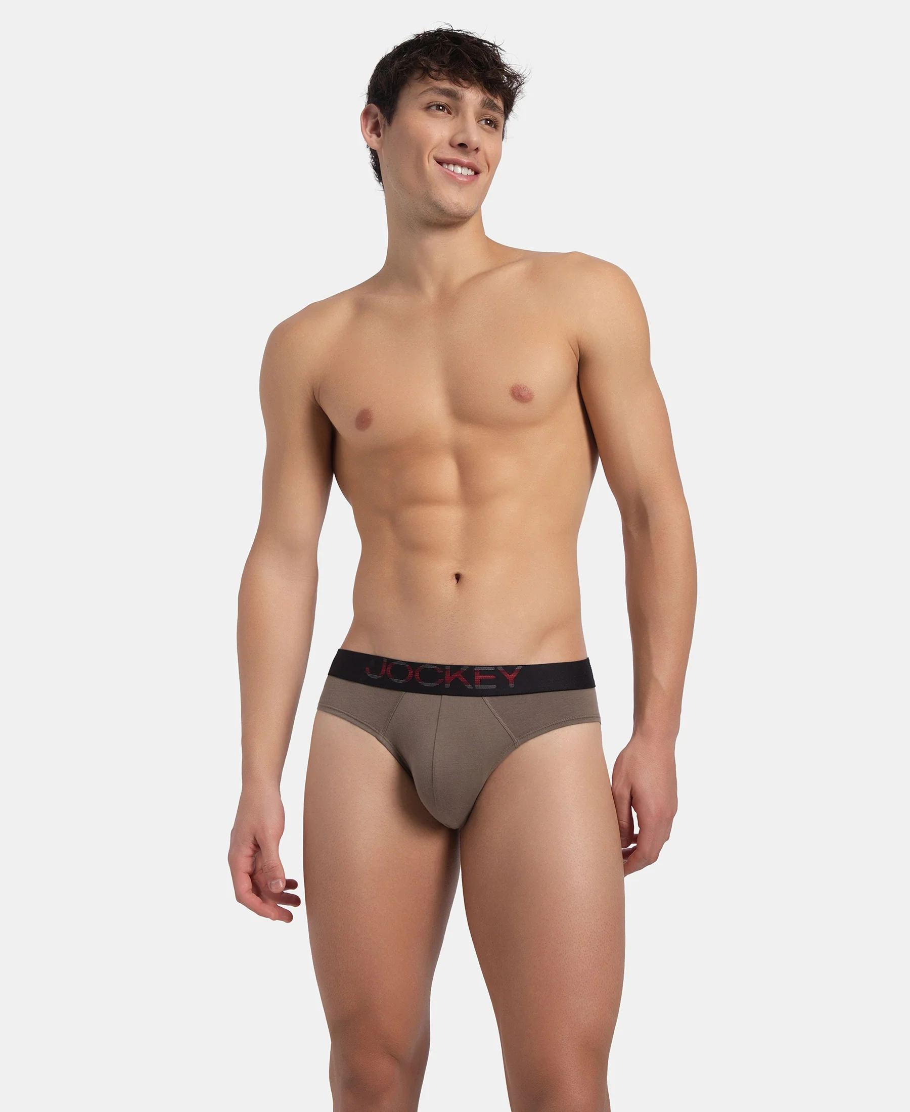 Super Combed Cotton Elastane Stretch Solid Brief with Ultrasoft Waistband - Dark Khaki - Image 5