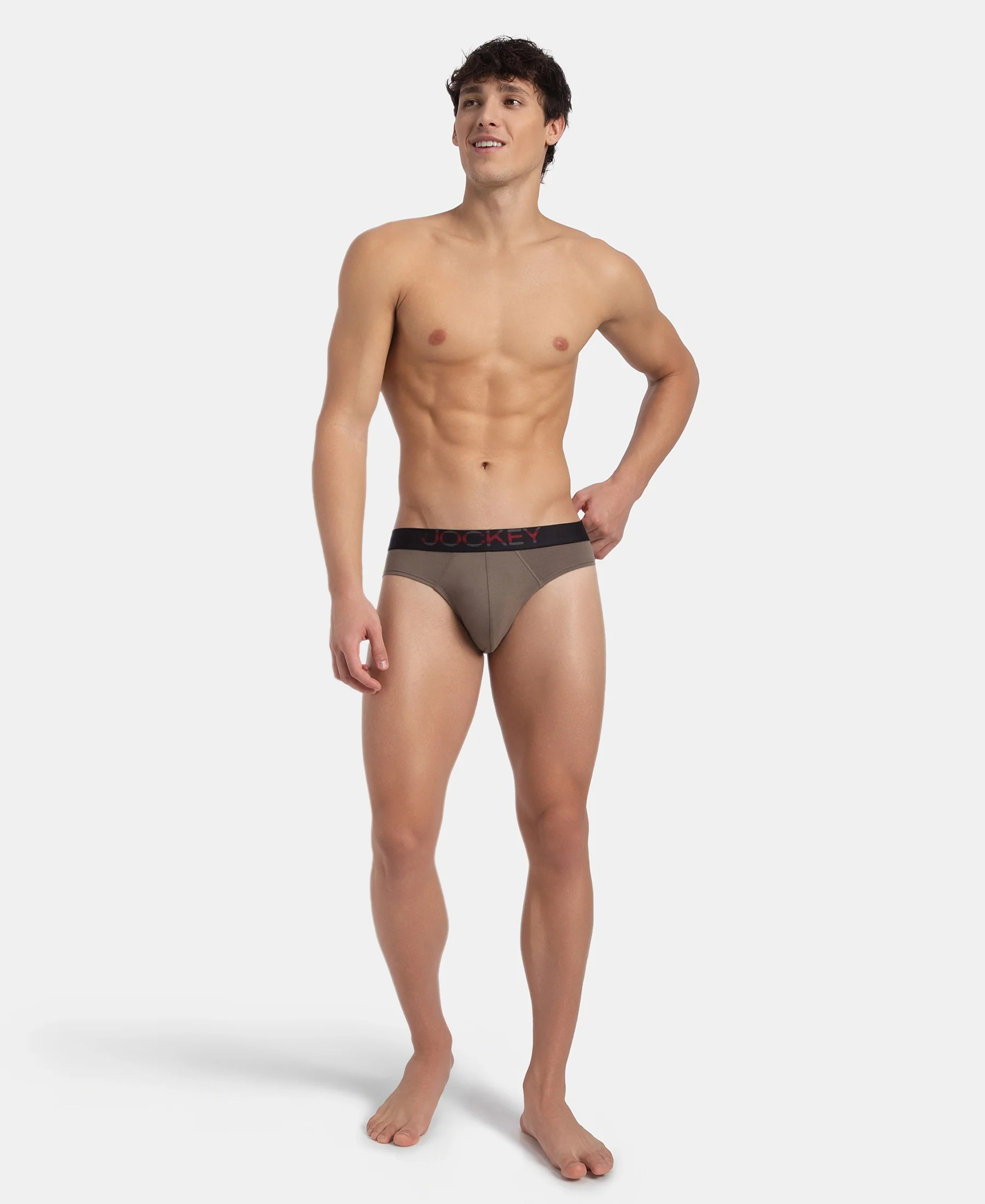 Super Combed Cotton Elastane Stretch Solid Brief with Ultrasoft Waistband - Dark Khaki - Image 6