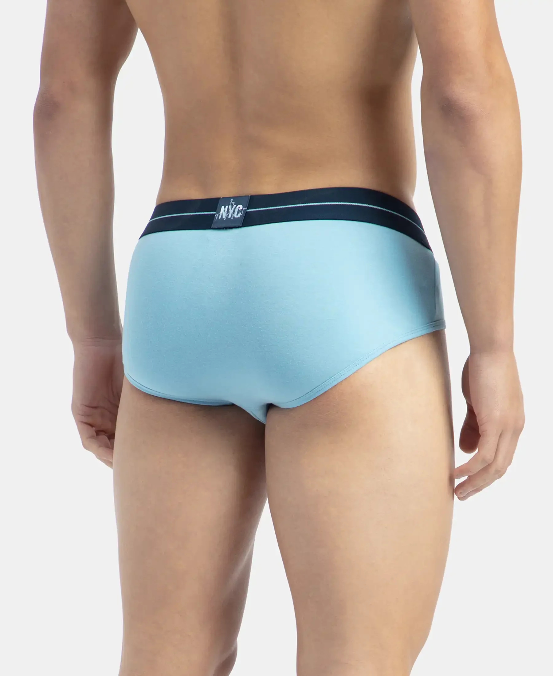 Super Combed Cotton Elastane Stretch Solid Brief with Ultrasoft Waistband - Dusk Blue - Image 3