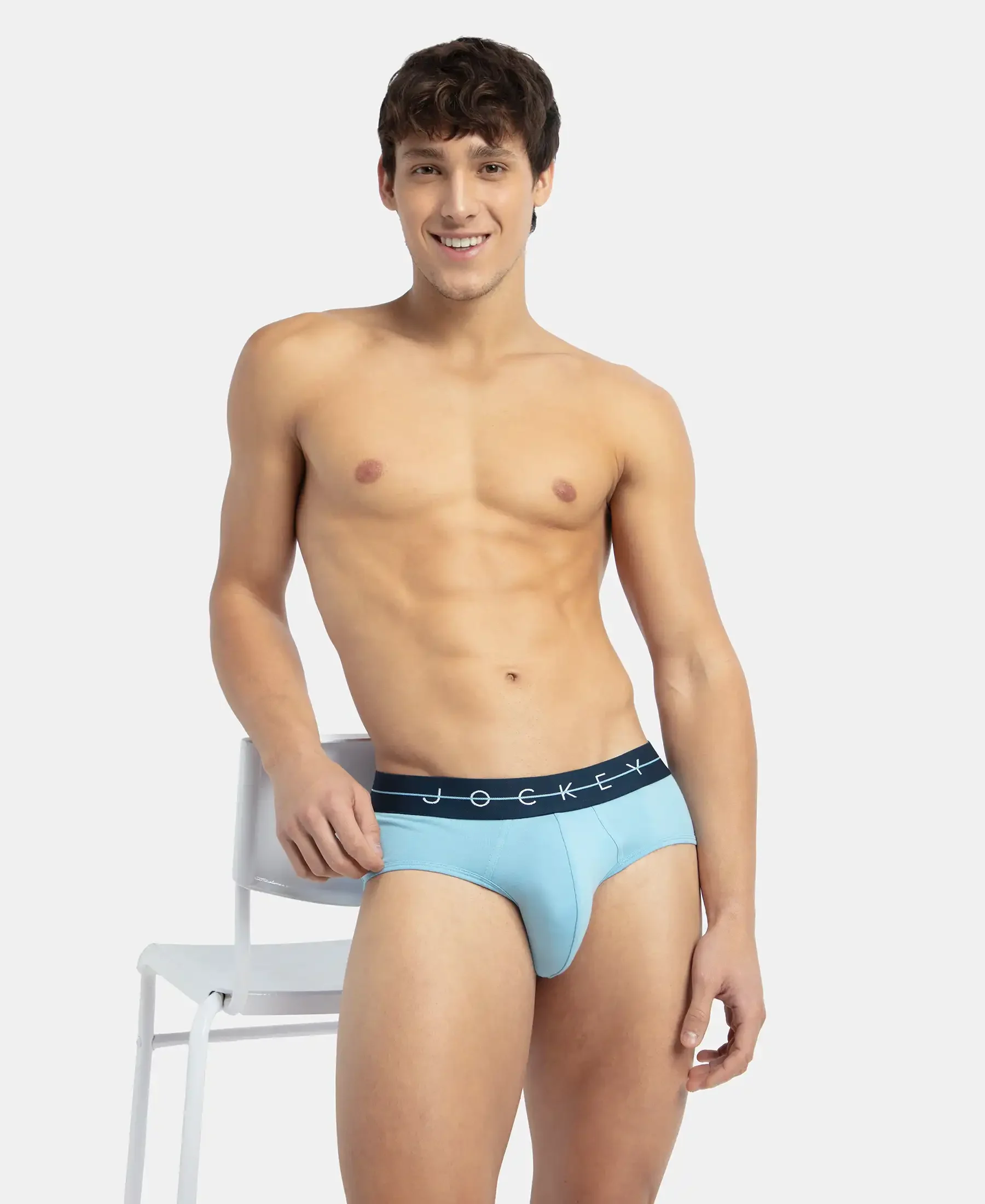 Super Combed Cotton Elastane Stretch Solid Brief with Ultrasoft Waistband - Dusk Blue - Image 5