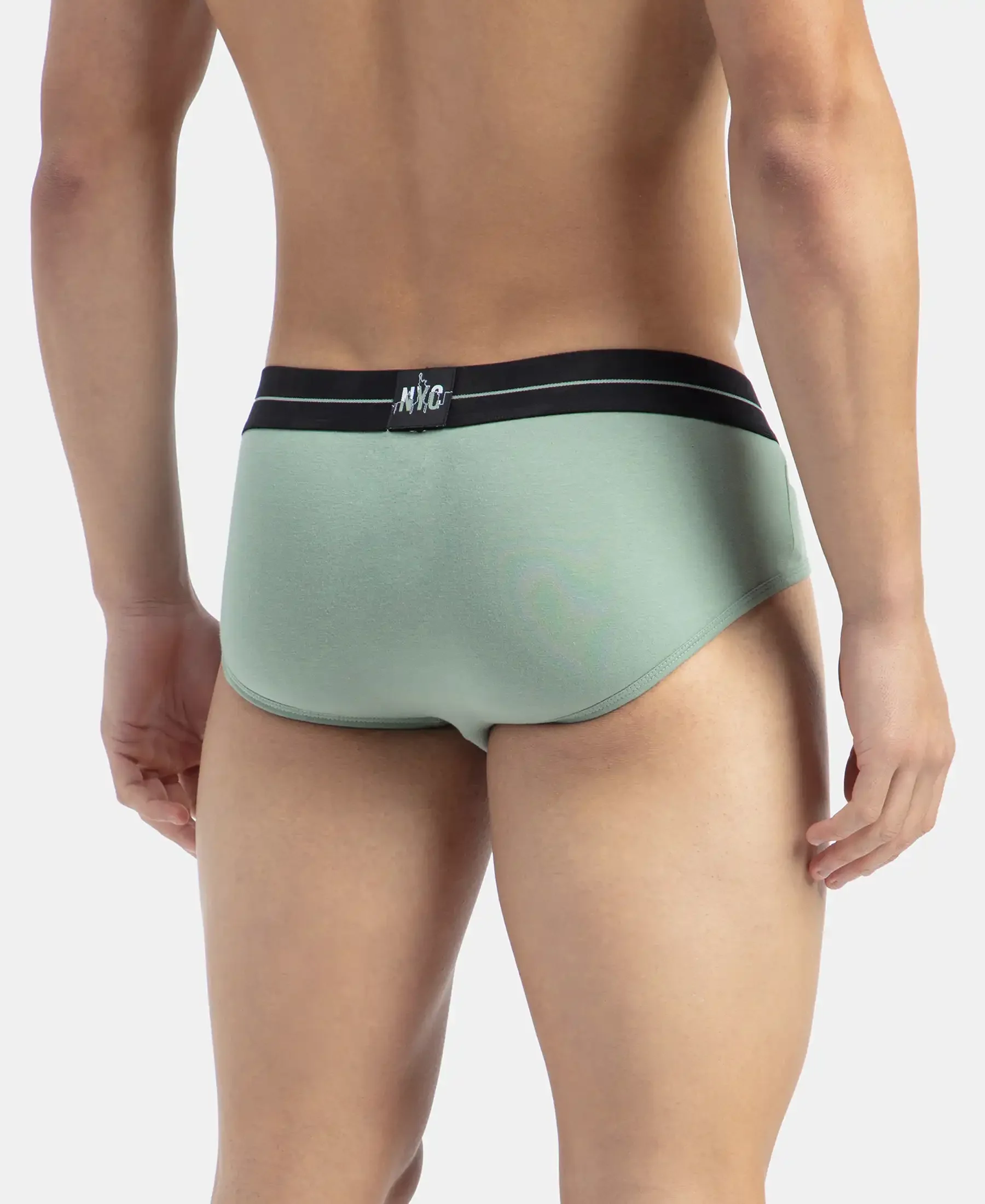 Super Combed Cotton Elastane Stretch Solid Brief with Ultrasoft Waistband - Iceberg Green - Image 3