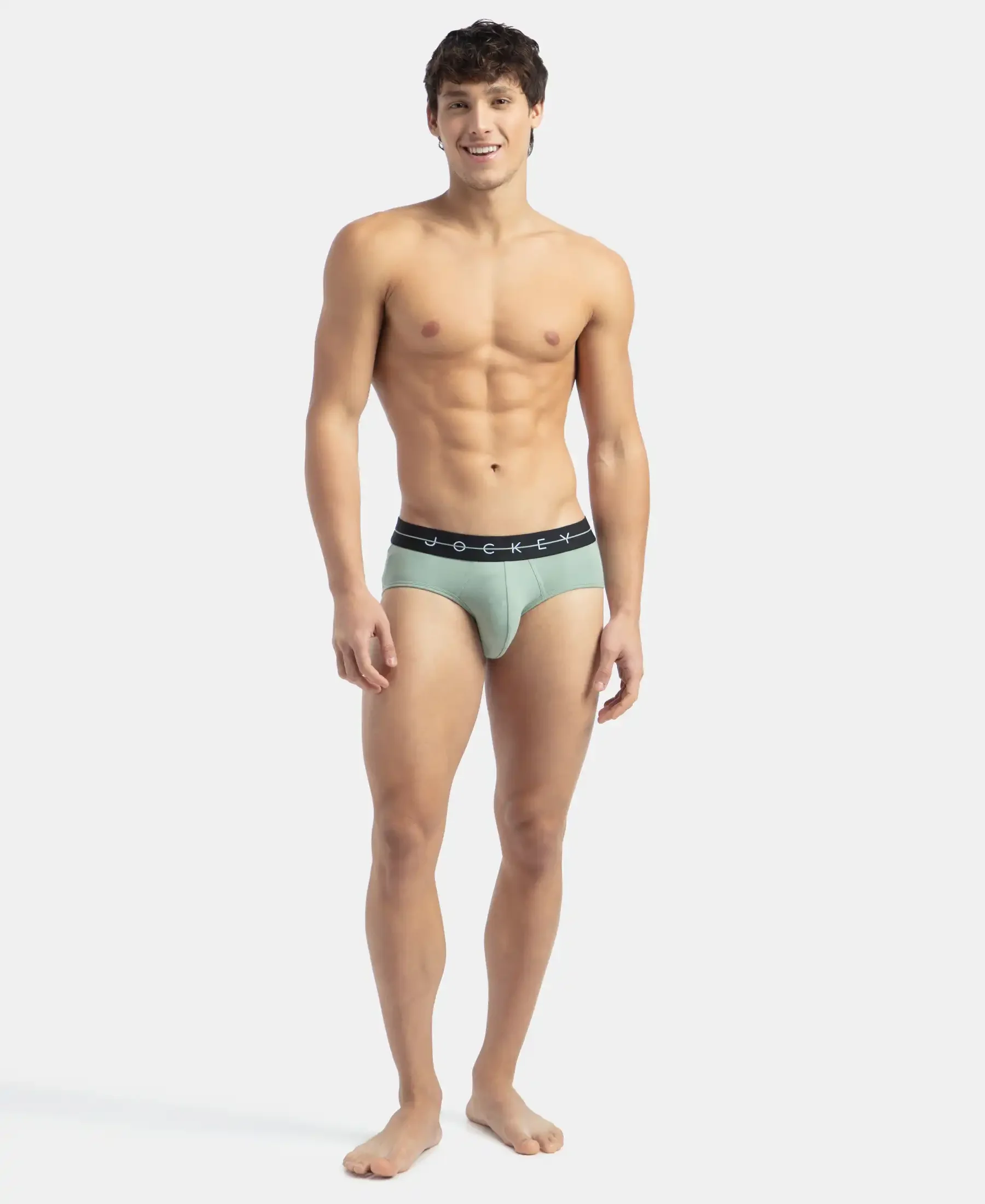 Super Combed Cotton Elastane Stretch Solid Brief with Ultrasoft Waistband - Iceberg Green - Image 4