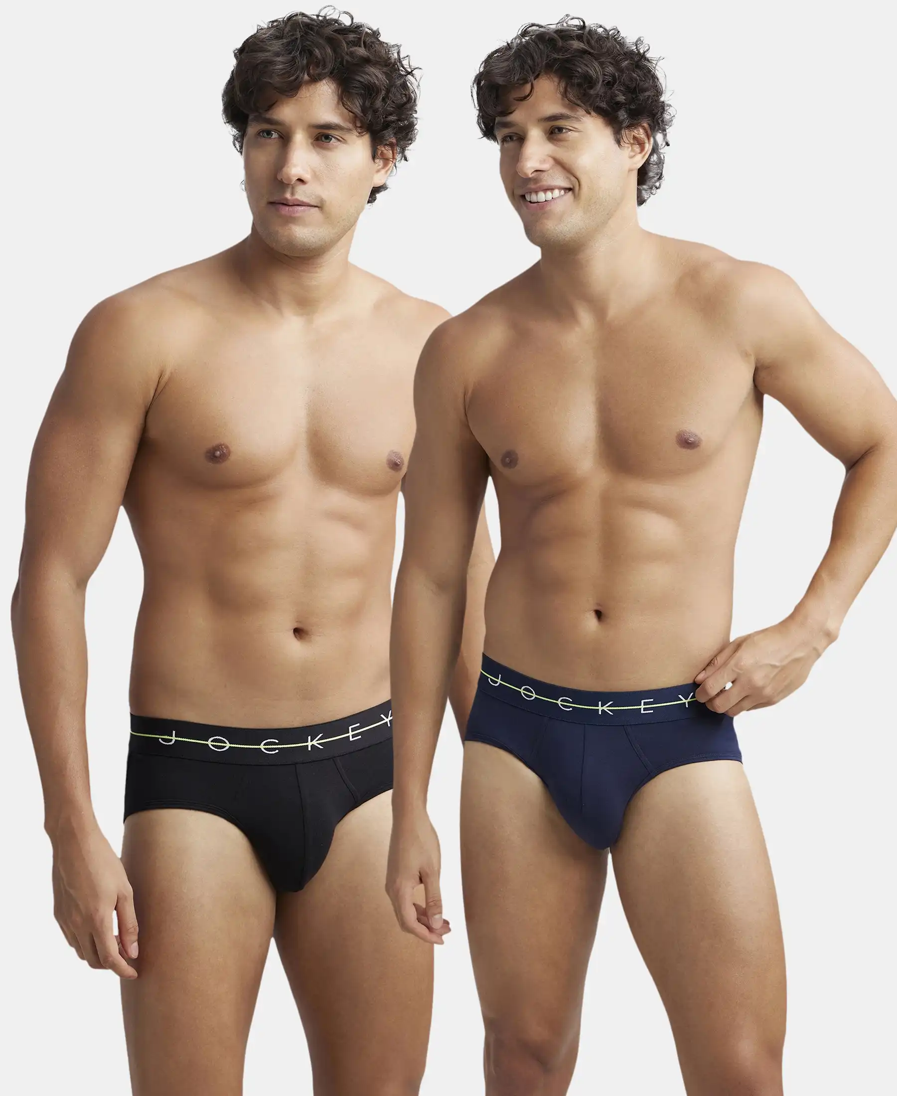 Super Combed Cotton Elastane Stretch Solid Brief with Ultrasoft Waistband - Navy & Black (Pack of 2)