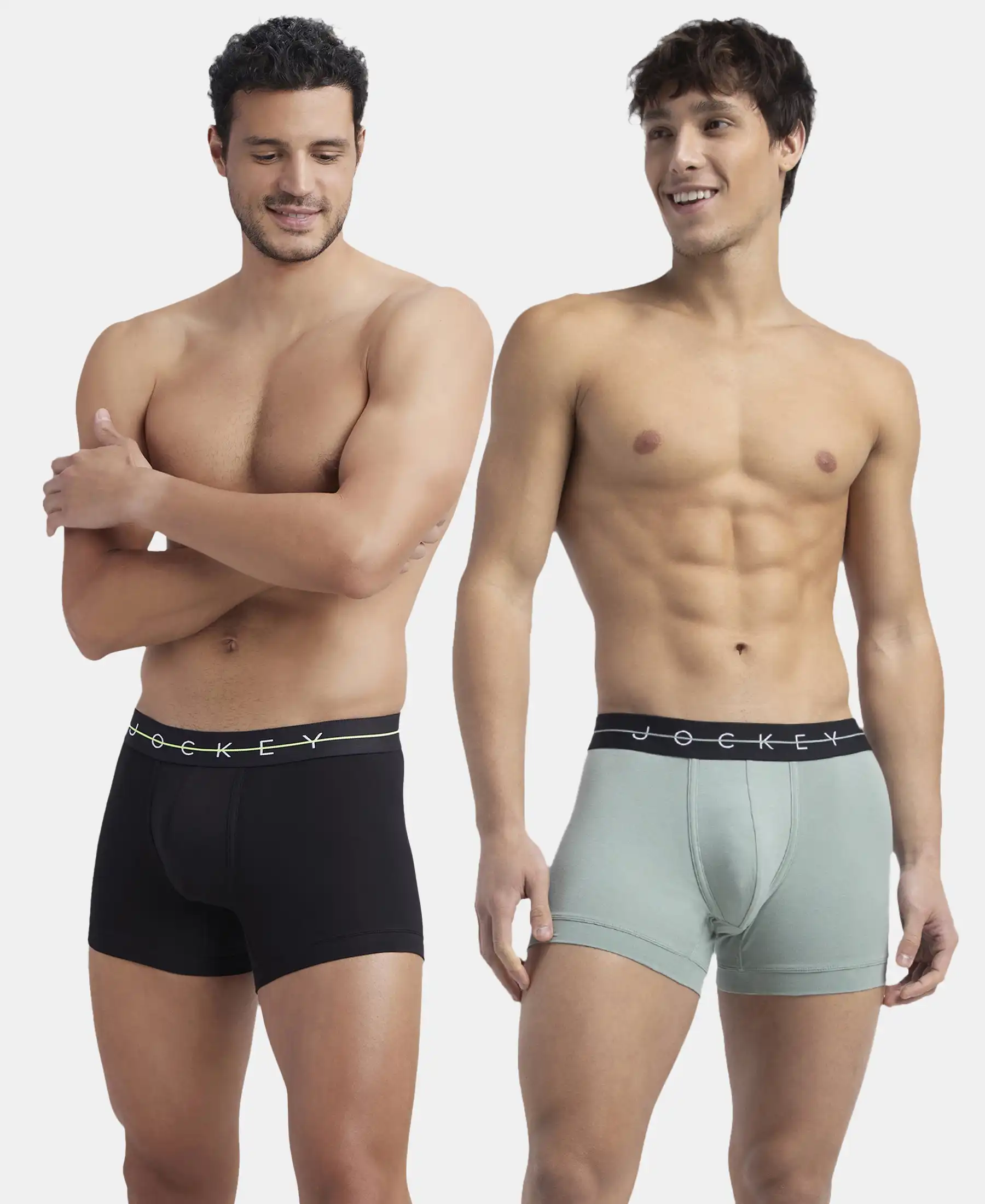 Super Combed Cotton Elastane Stretch Solid Trunk with Ultrasoft Waistband - Black & Iceberg Green (Pack of 2)