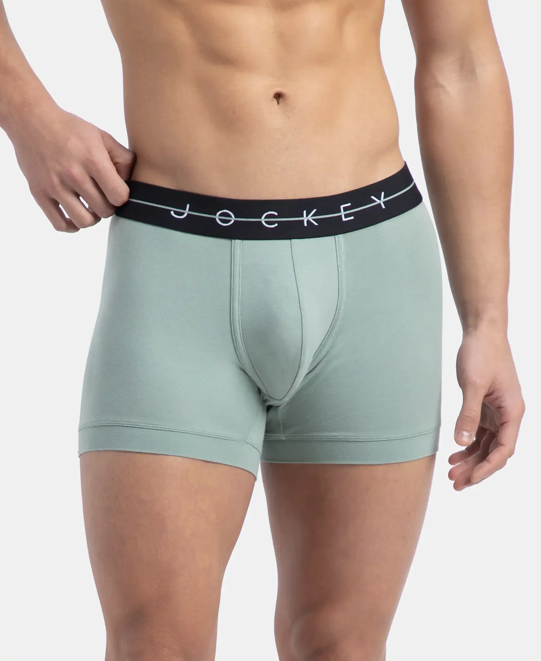 Super Combed Cotton Elastane Stretch Solid Trunk with Ultrasoft Waistband - Black & Iceberg Green (Pack of 2) - Image 3