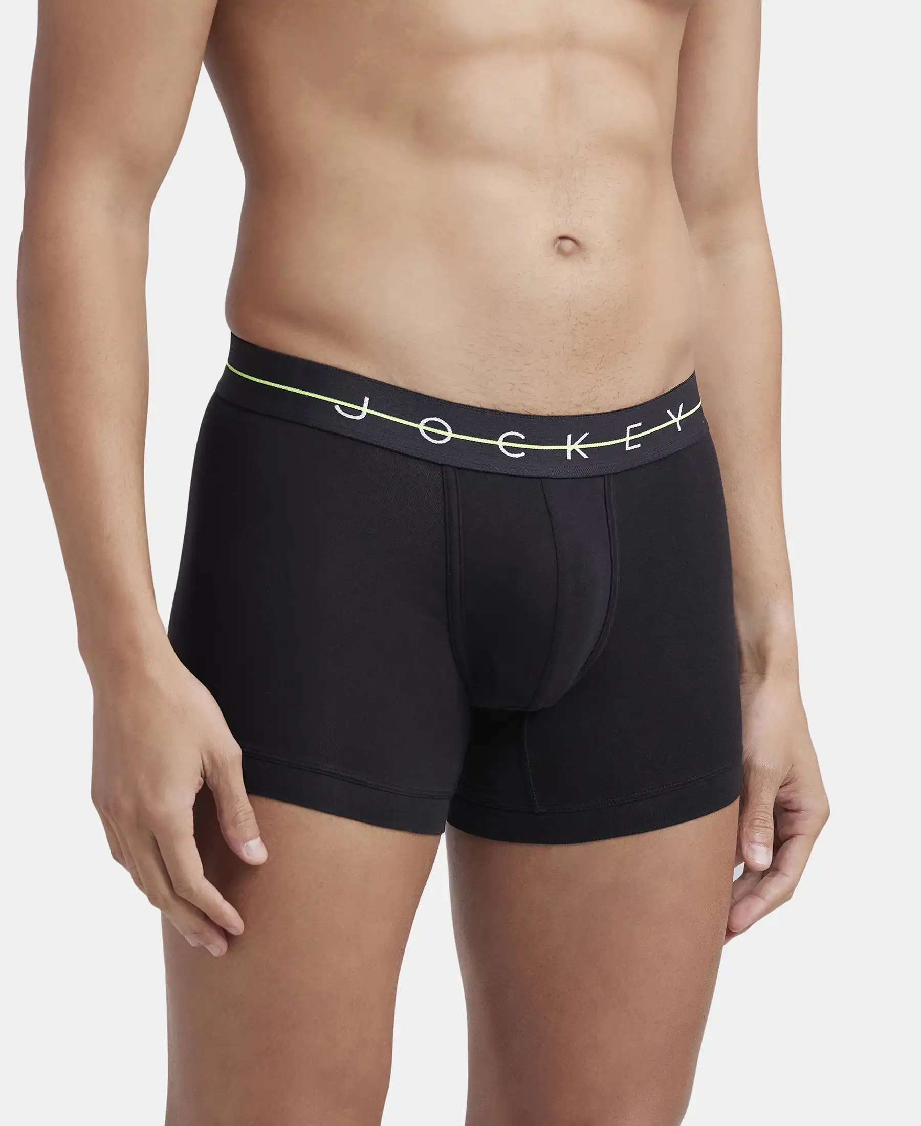 Super Combed Cotton Elastane Stretch Solid Trunk with Ultrasoft Waistband - Black & Iceberg Green (Pack of 2) - Image 4