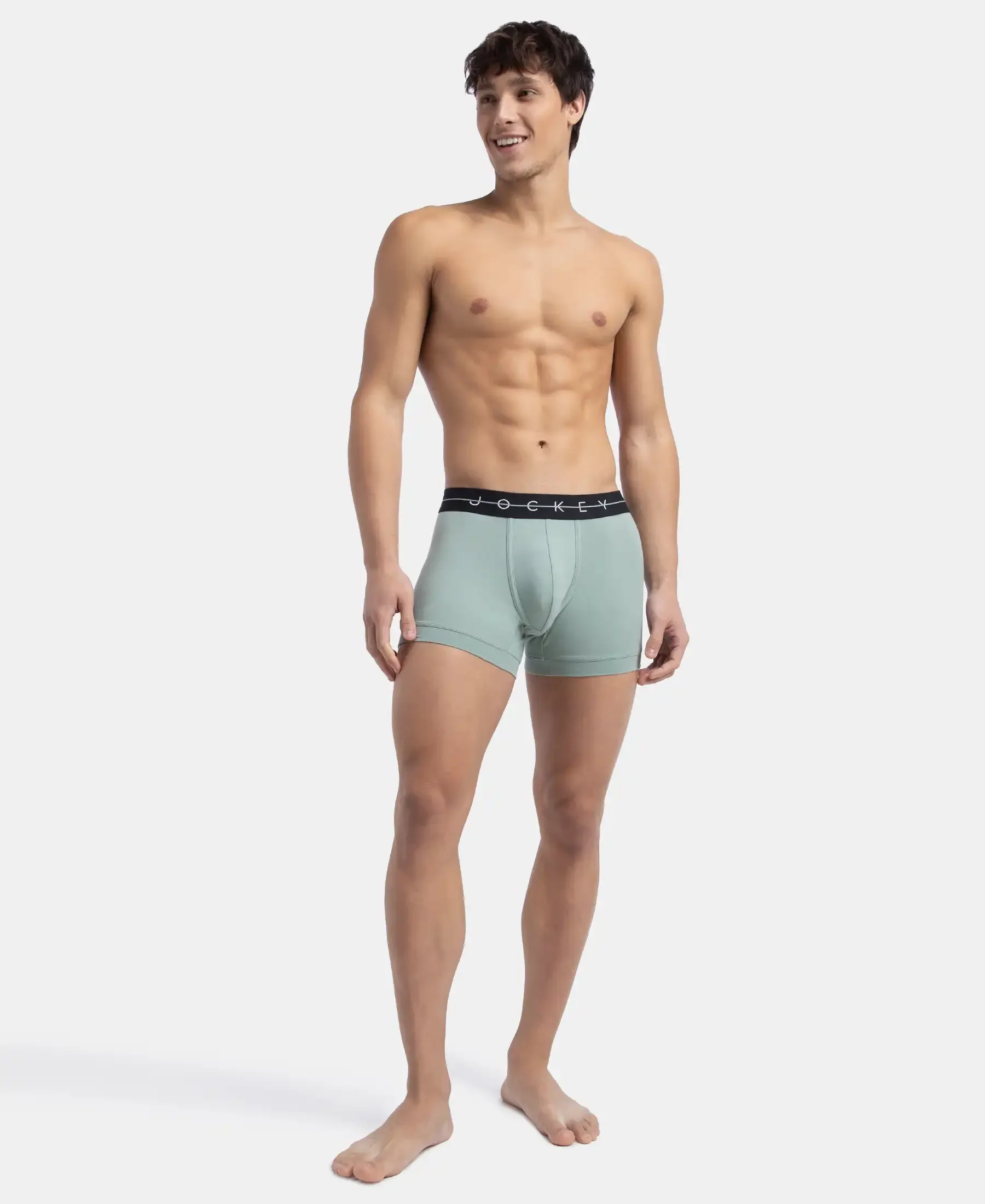 Super Combed Cotton Elastane Stretch Solid Trunk with Ultrasoft Waistband - Black & Iceberg Green (Pack of 2) - Image 9