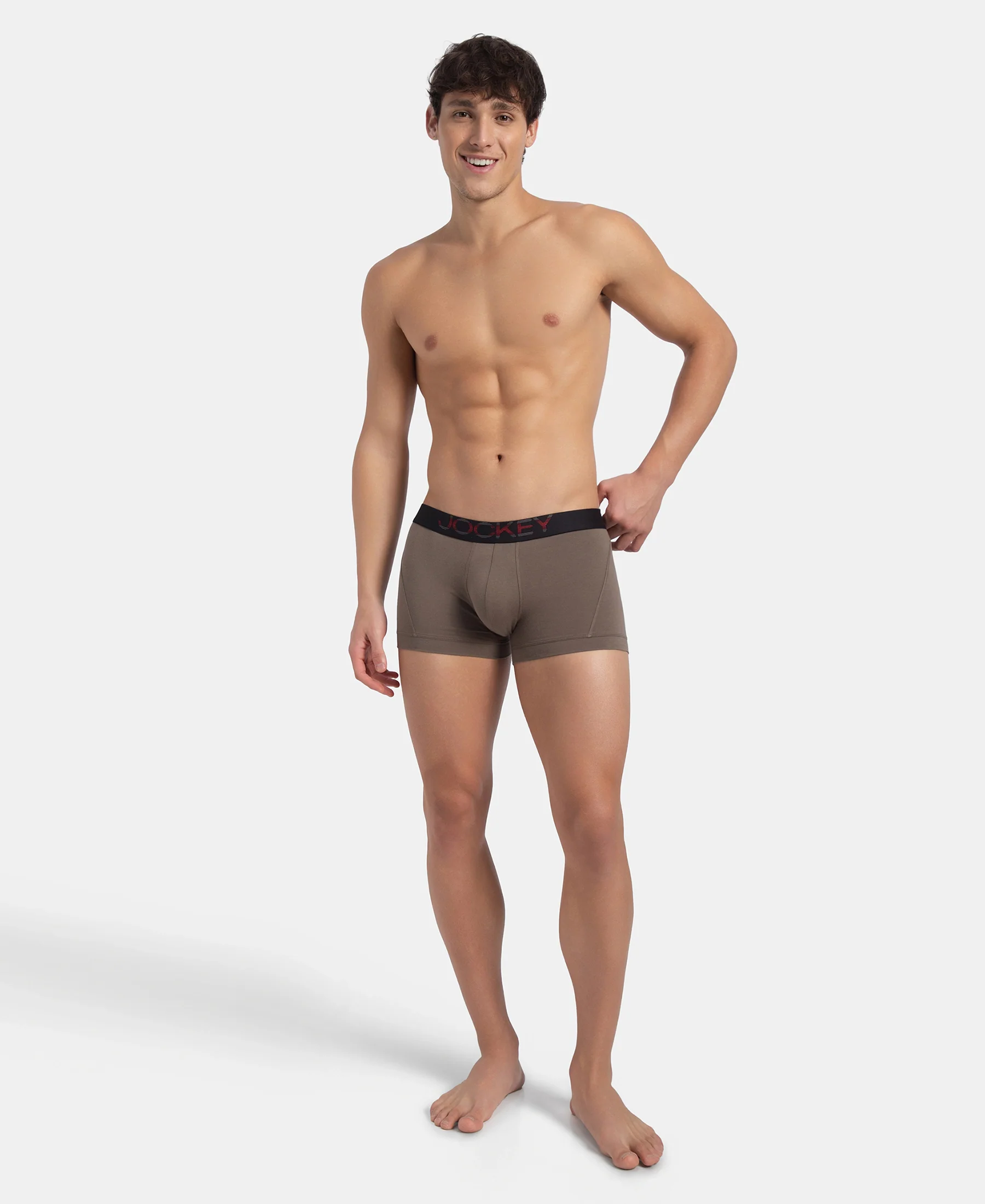 Super Combed Cotton Elastane Stretch Solid Trunk with Ultrasoft Waistband - Dark Khaki - Image 4