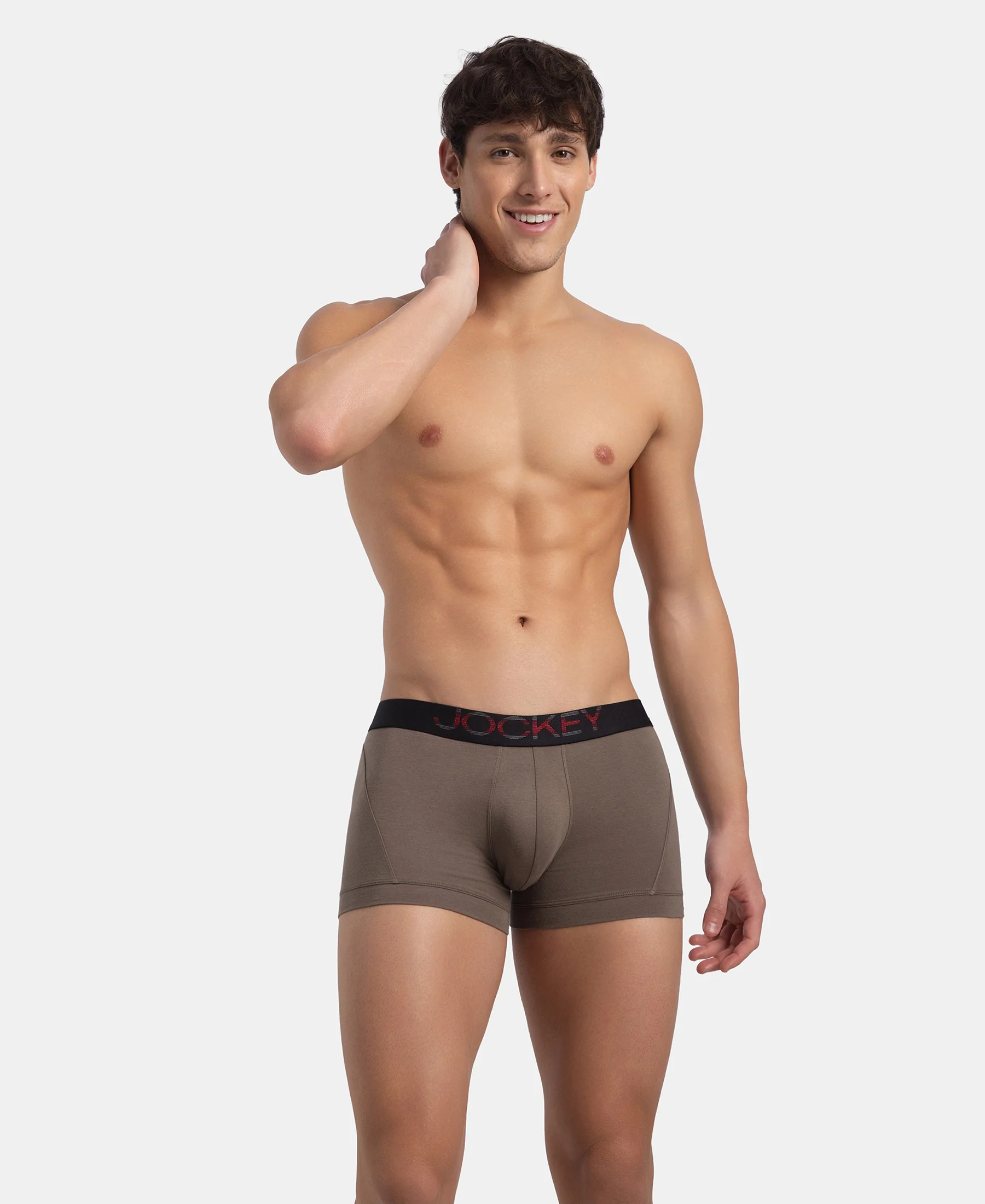 Super Combed Cotton Elastane Stretch Solid Trunk with Ultrasoft Waistband - Dark Khaki - Image 5