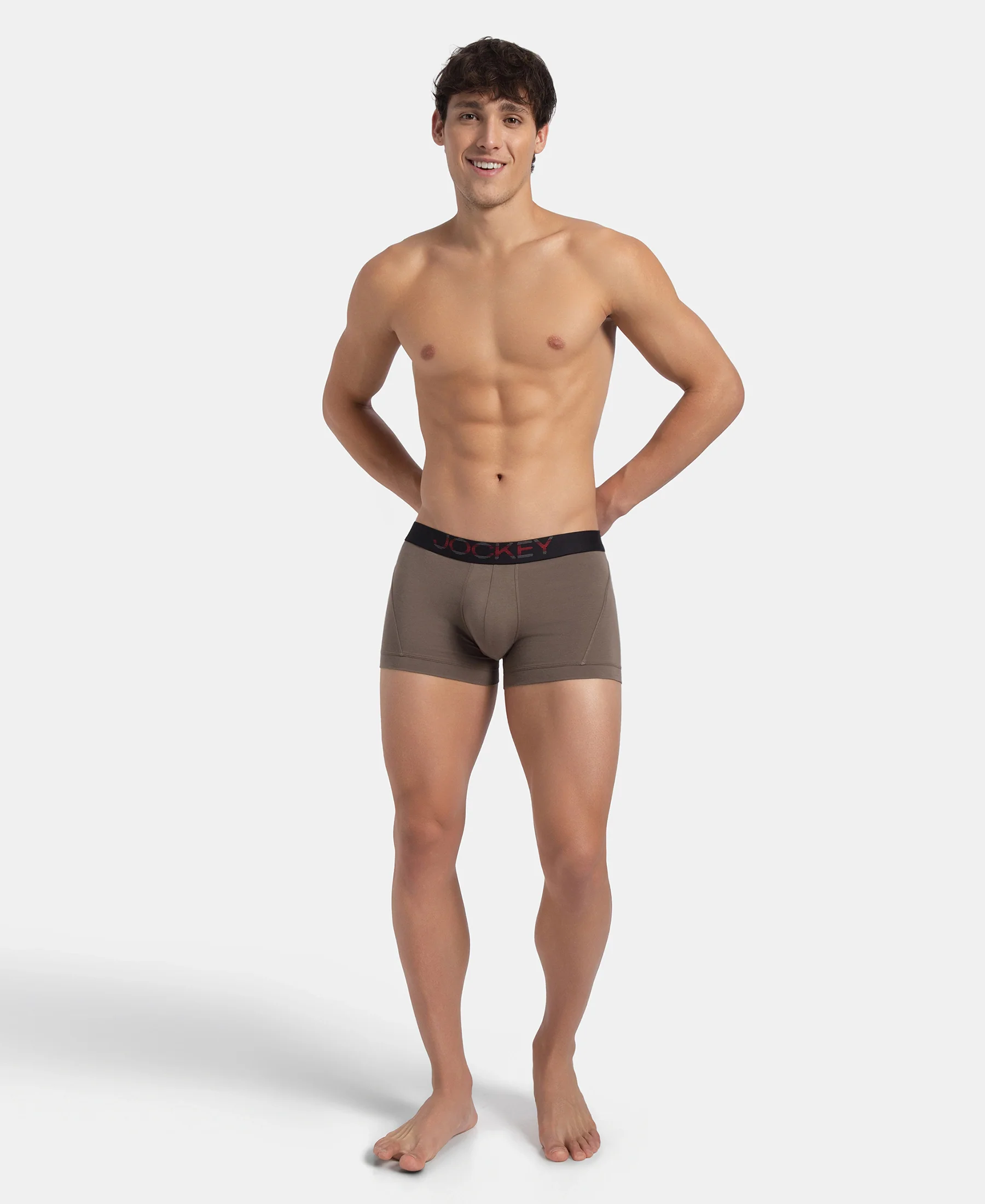 Super Combed Cotton Elastane Stretch Solid Trunk with Ultrasoft Waistband - Dark Khaki - Image 6
