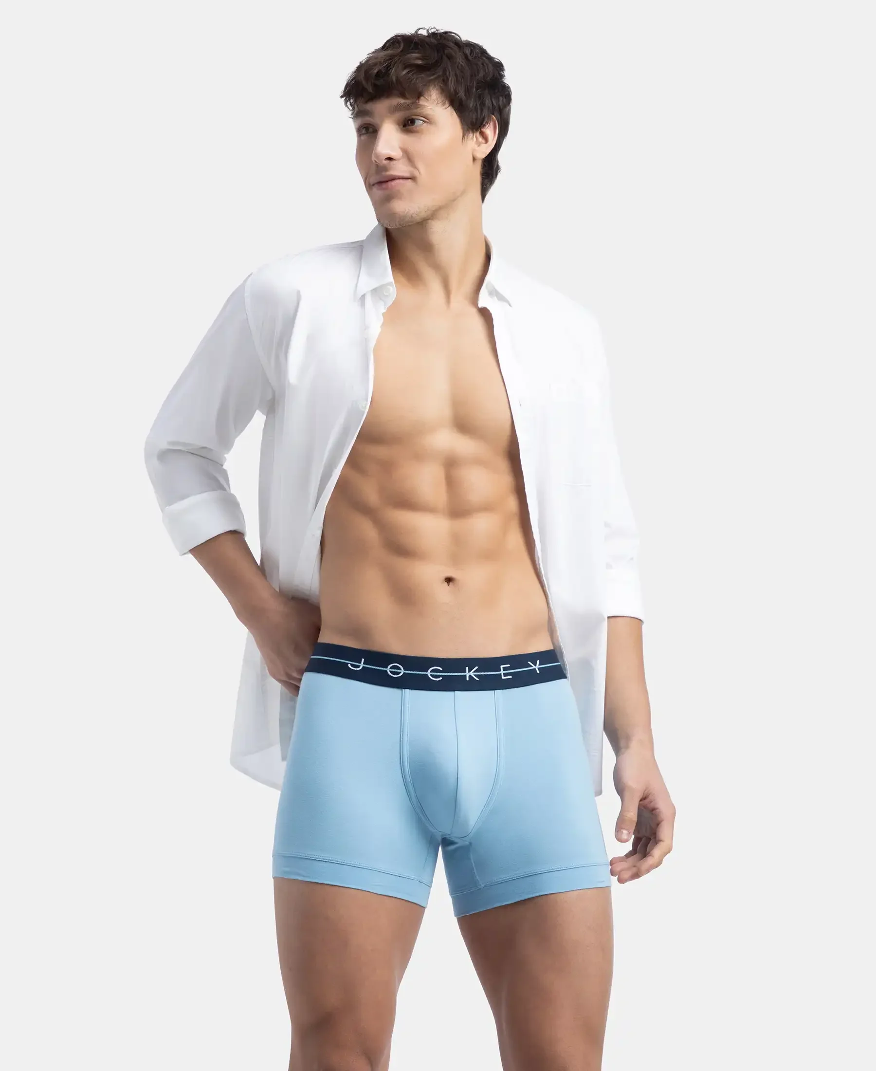 Super Combed Cotton Elastane Stretch Solid Trunk with Ultrasoft Waistband - Dusk Blue - Image 5