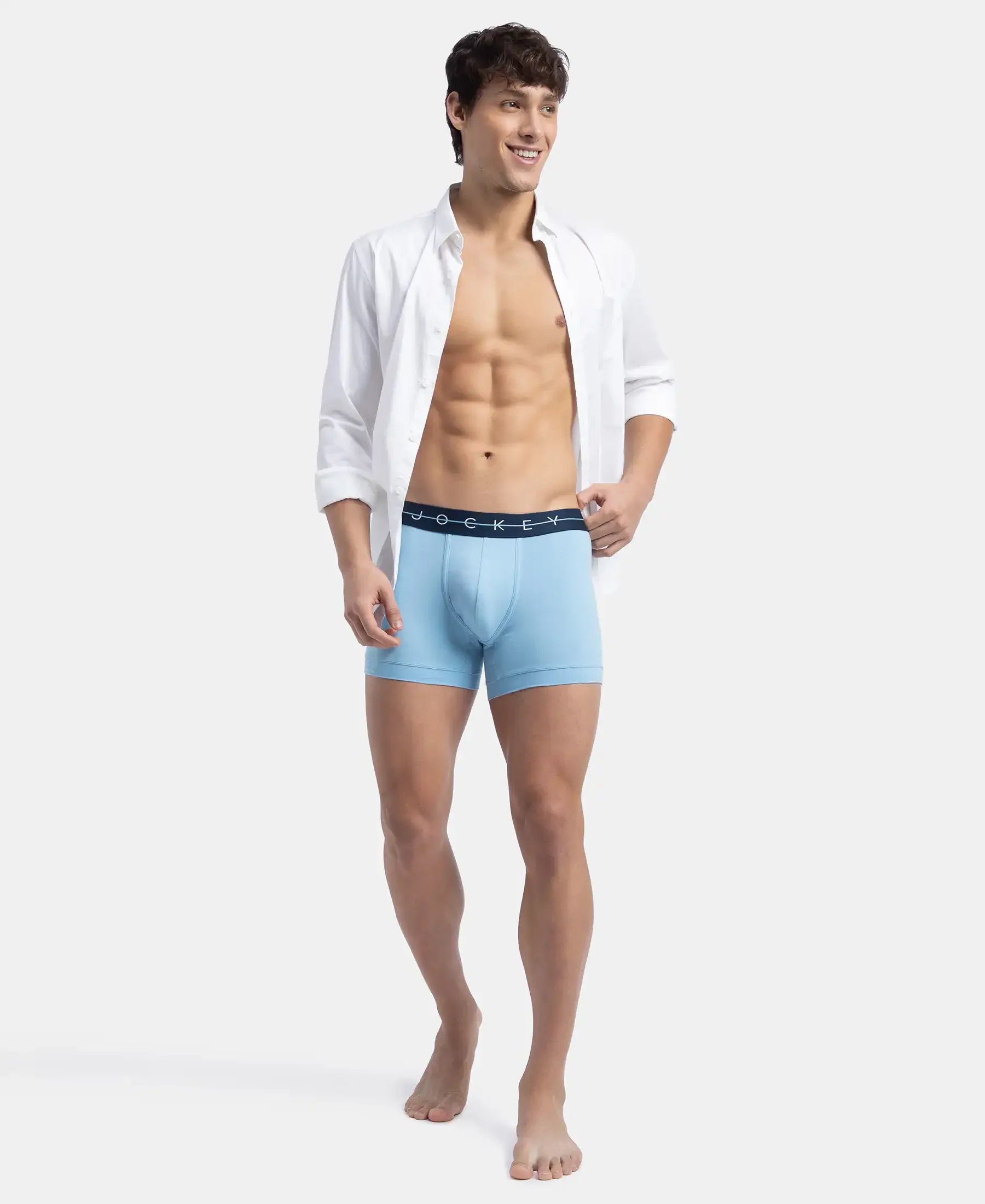 Super Combed Cotton Elastane Stretch Solid Trunk with Ultrasoft Waistband - Dusk Blue - Image 6