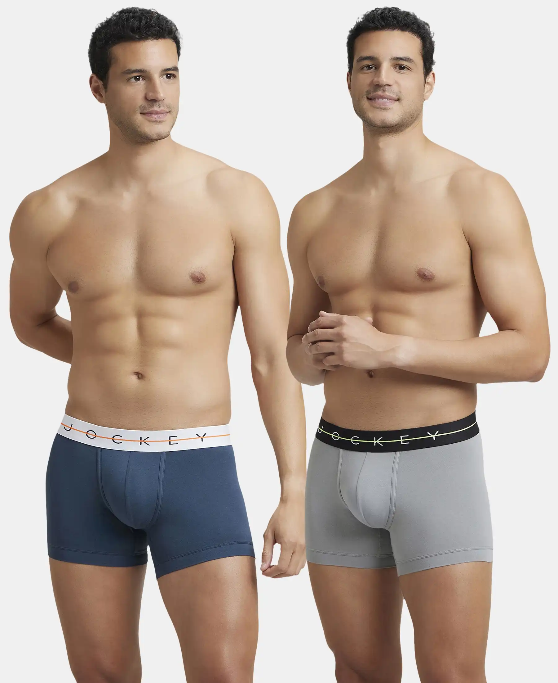 Super Combed Cotton Elastane Stretch Solid Trunk with Ultrasoft Waistband - Mid Night Navy & Monument (Pack of 2)