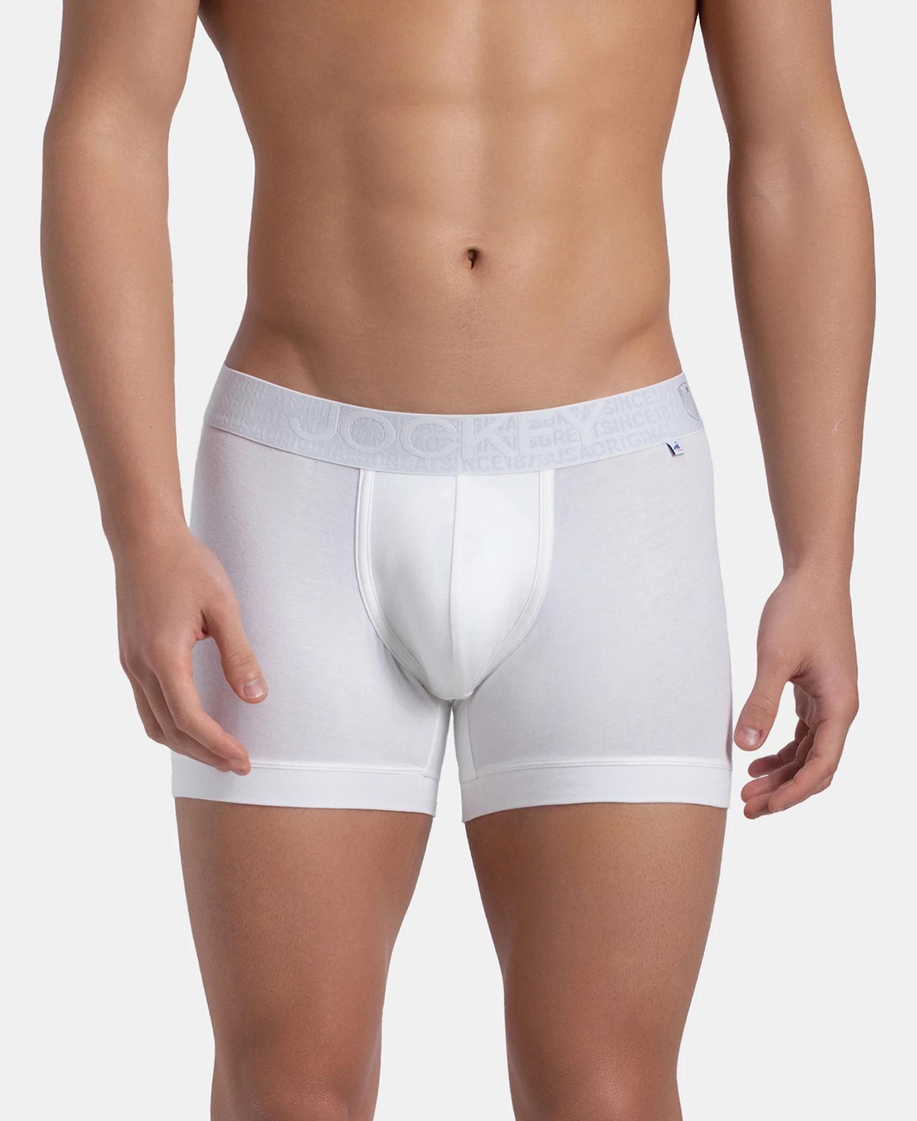 Super Combed Cotton Elastane Stretch Solid Trunk with Ultrasoft Waistband - White (Pack of 2) - Image 2