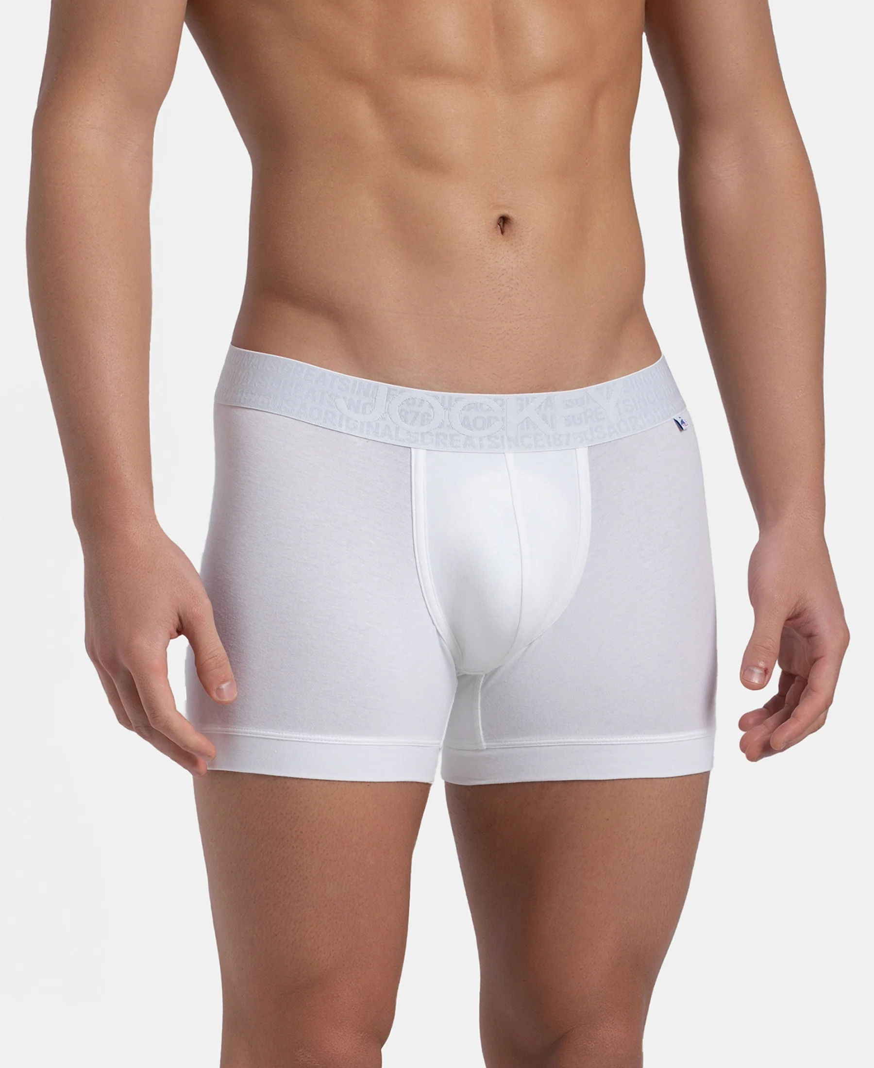Super Combed Cotton Elastane Stretch Solid Trunk with Ultrasoft Waistband - White (Pack of 2) - Image 3