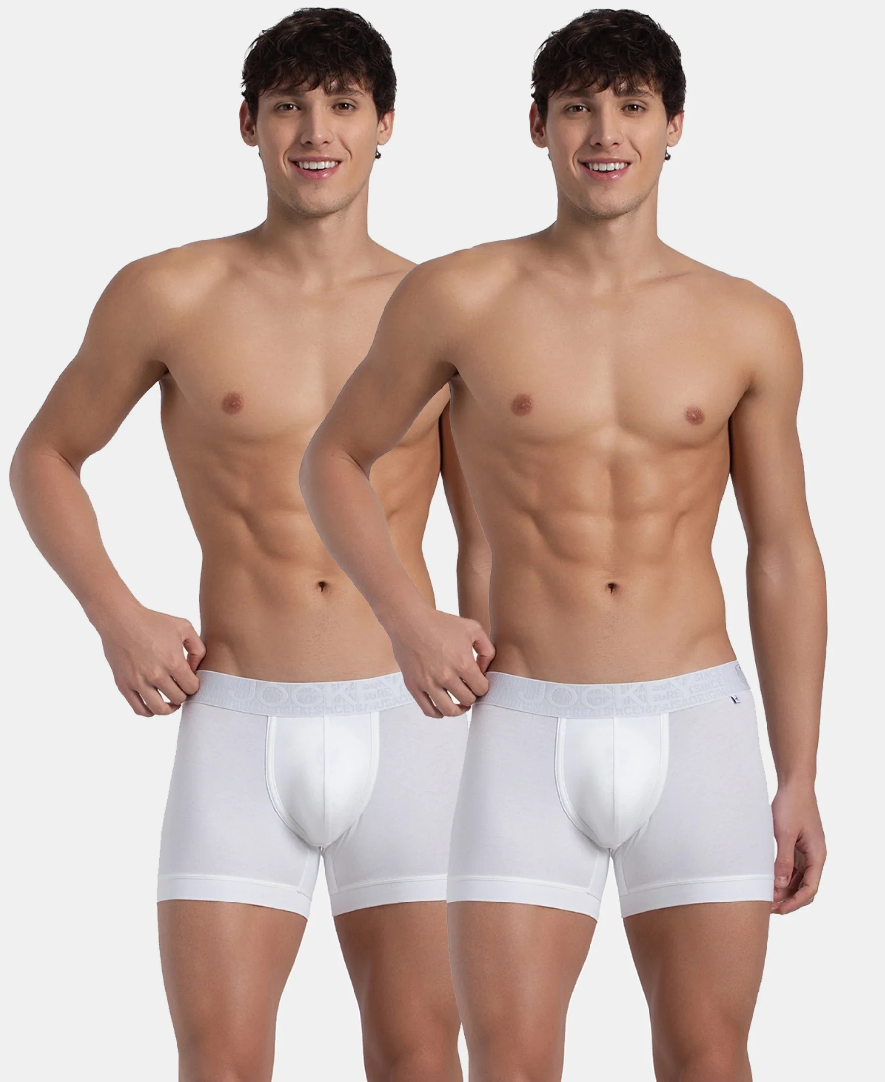 Super Combed Cotton Elastane Stretch Solid Trunk with Ultrasoft Waistband - White (Pack of 2) - Image 5