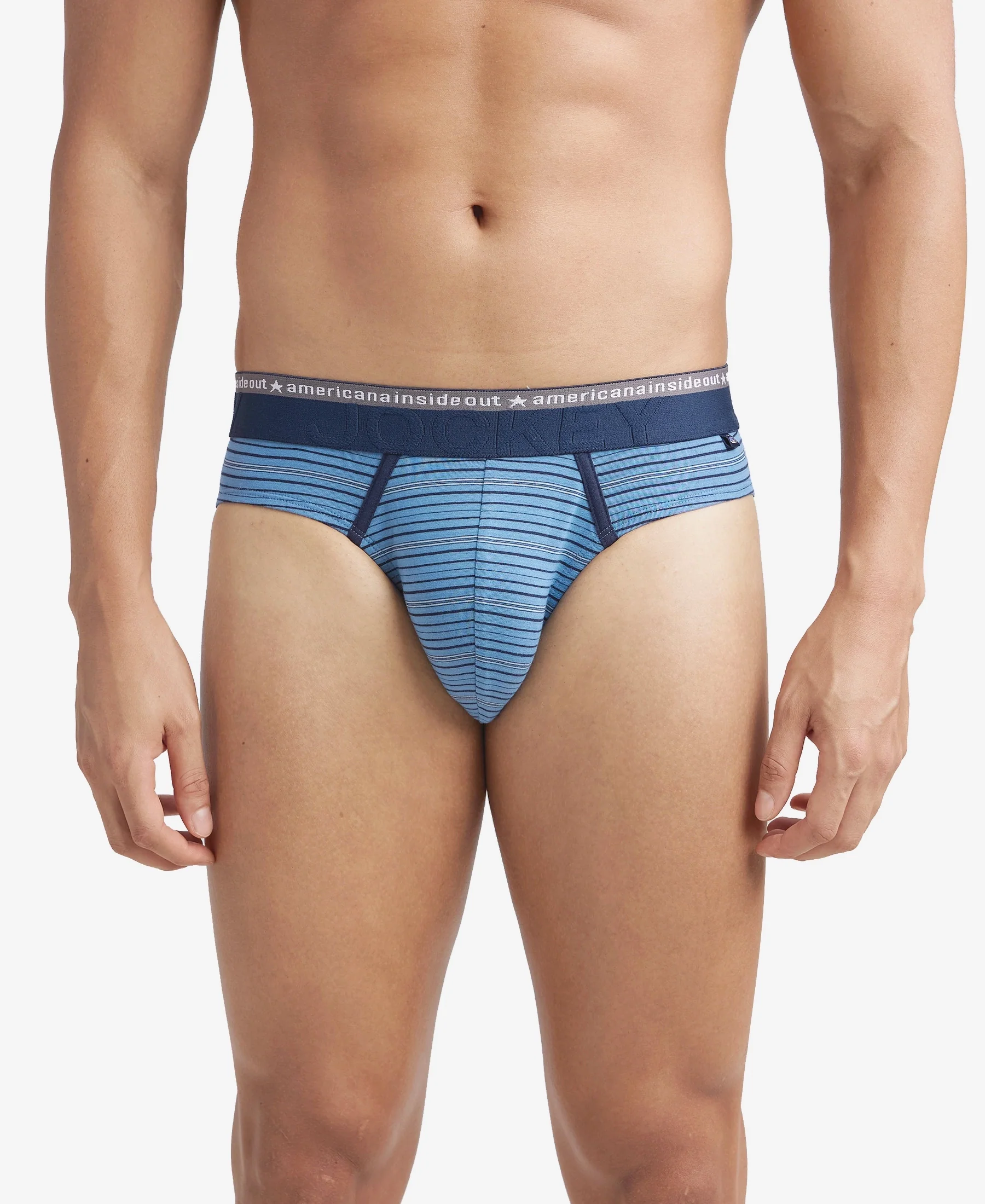 Super Combed Cotton Elastane Stretch Striped Brief with Ultrasoft Waistband - Blue Heaven