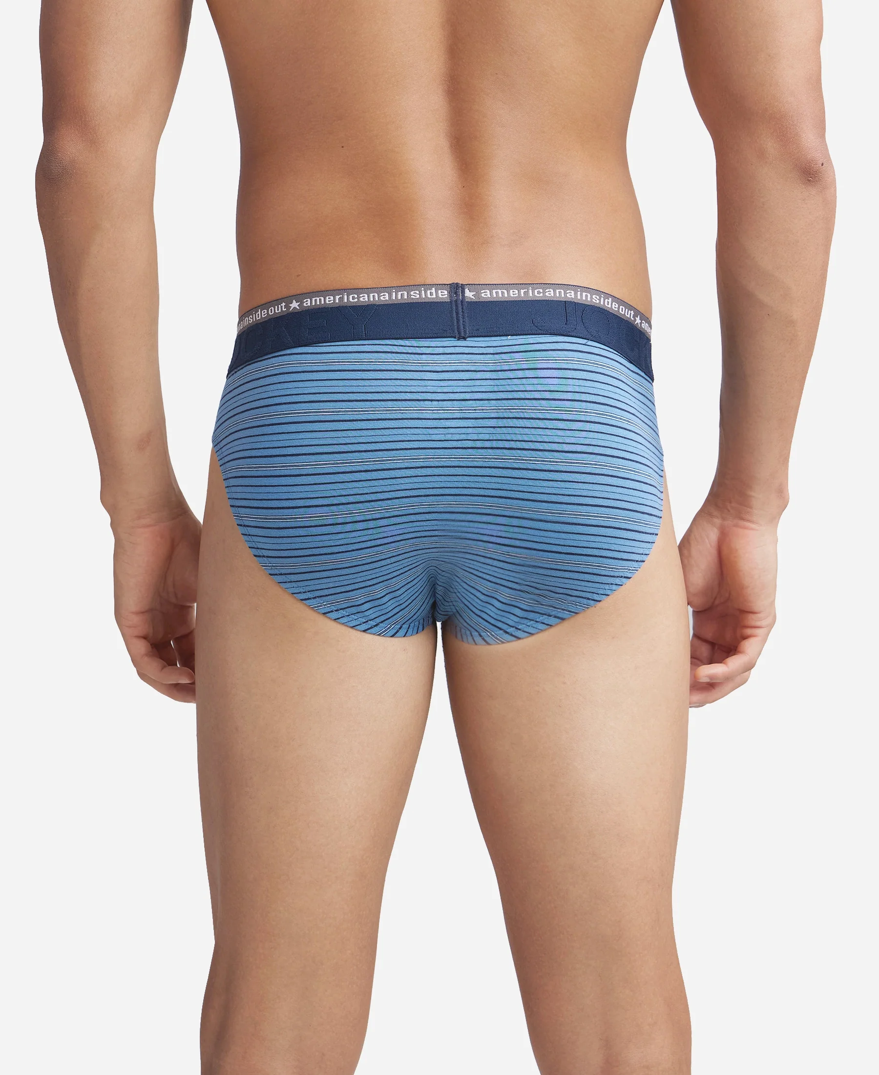 Super Combed Cotton Elastane Stretch Striped Brief with Ultrasoft Waistband - Blue Heaven - Image 3