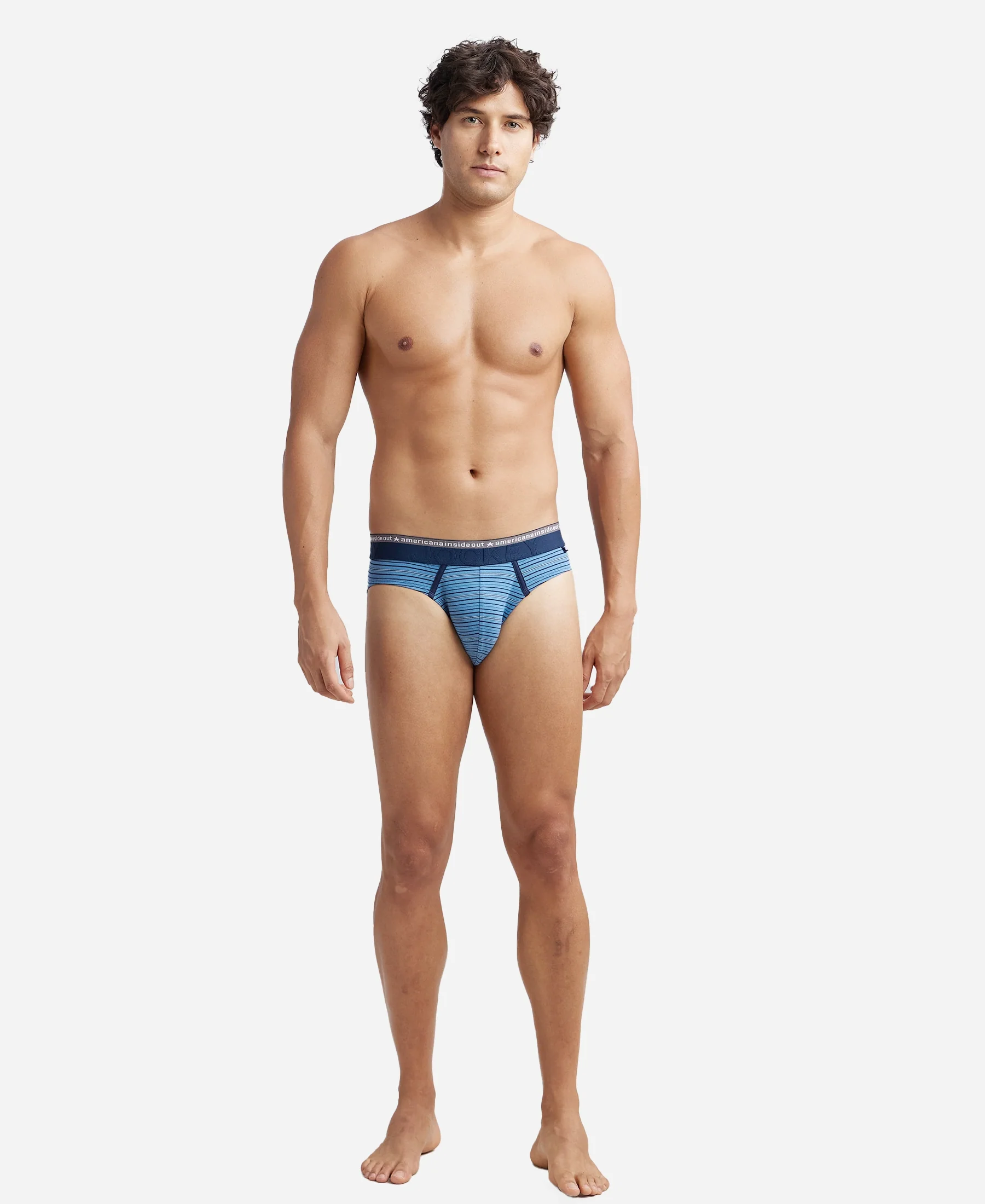 Super Combed Cotton Elastane Stretch Striped Brief with Ultrasoft Waistband - Blue Heaven - Image 4