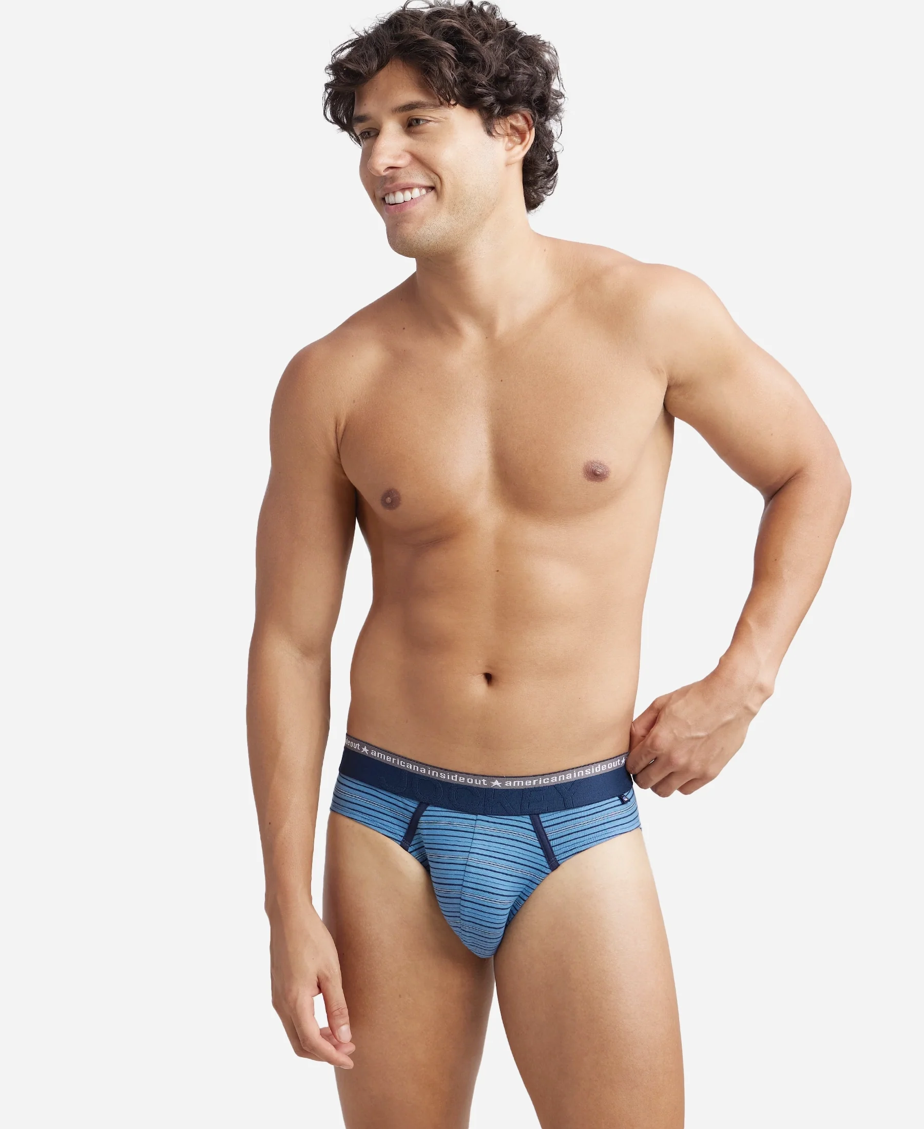 Super Combed Cotton Elastane Stretch Striped Brief with Ultrasoft Waistband - Blue Heaven - Image 5