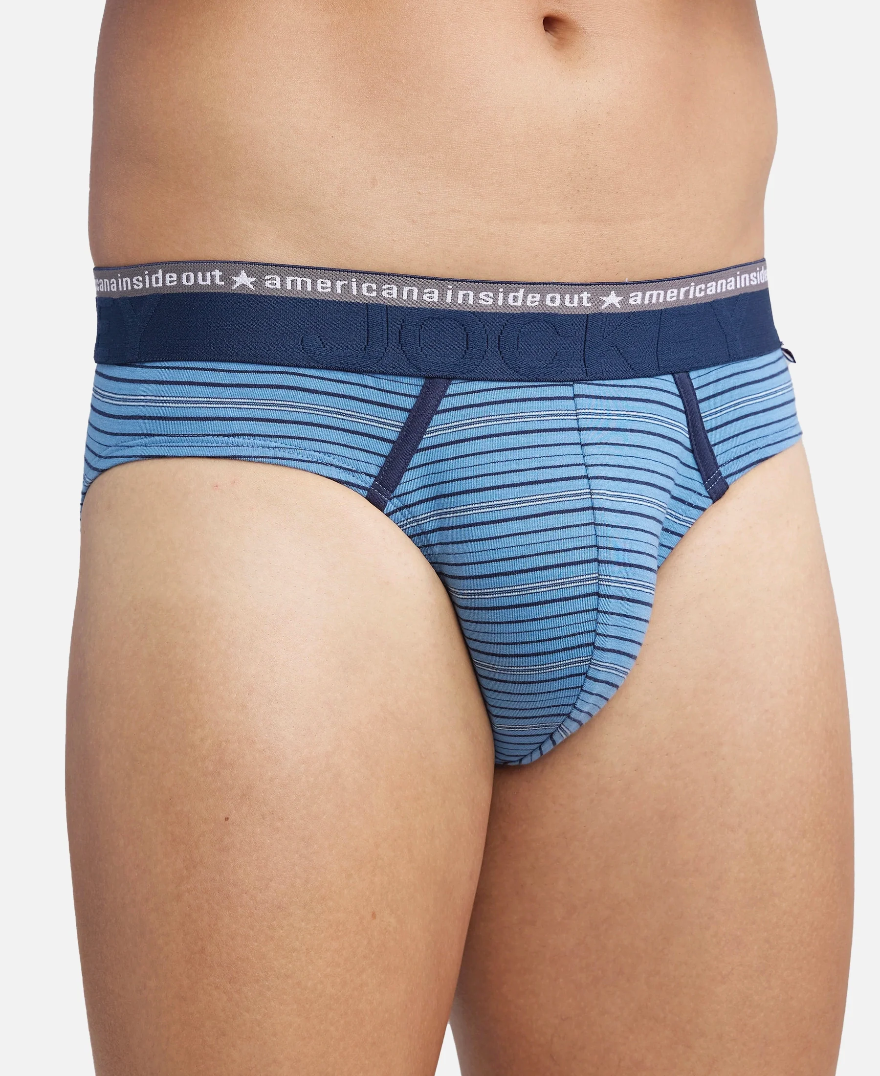 Super Combed Cotton Elastane Stretch Striped Brief with Ultrasoft Waistband - Blue Heaven - Image 6