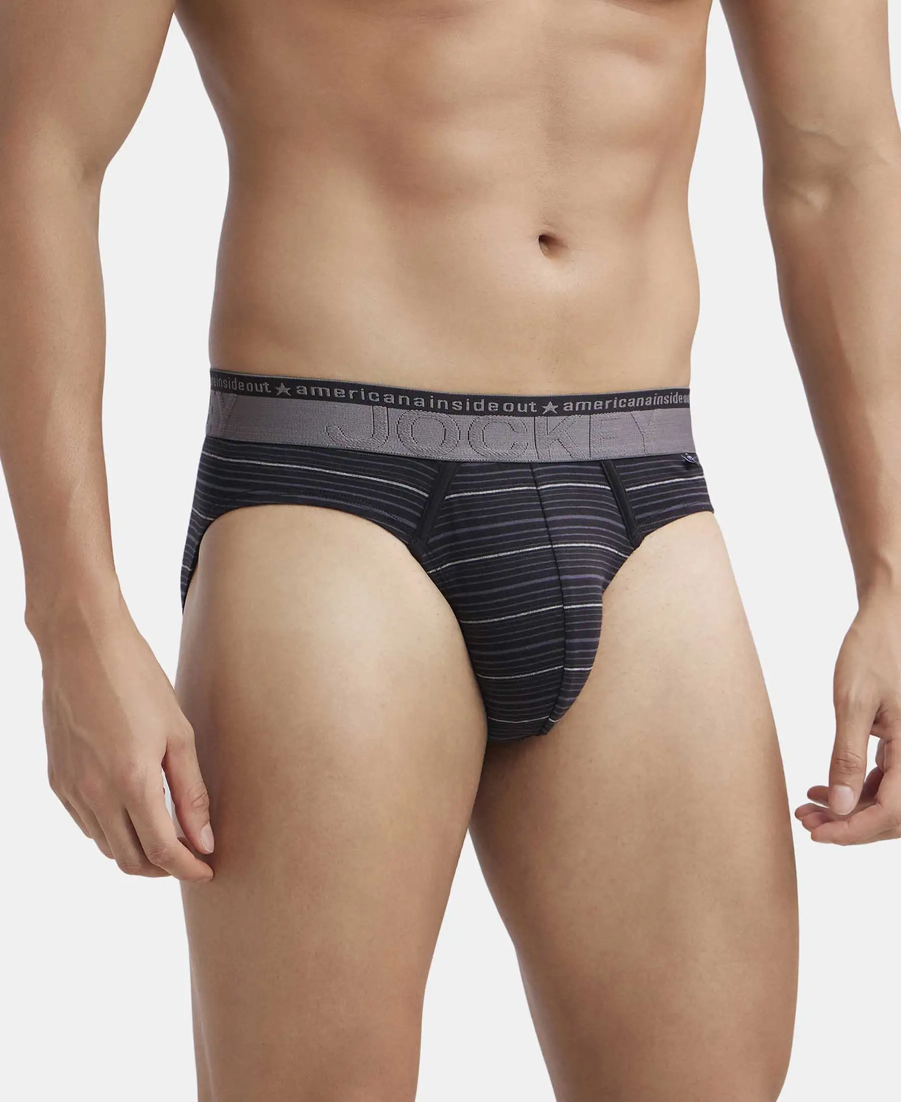 Super Combed Cotton Elastane Stretch Striped Brief with Ultrasoft Waistband  - Black - Image 2