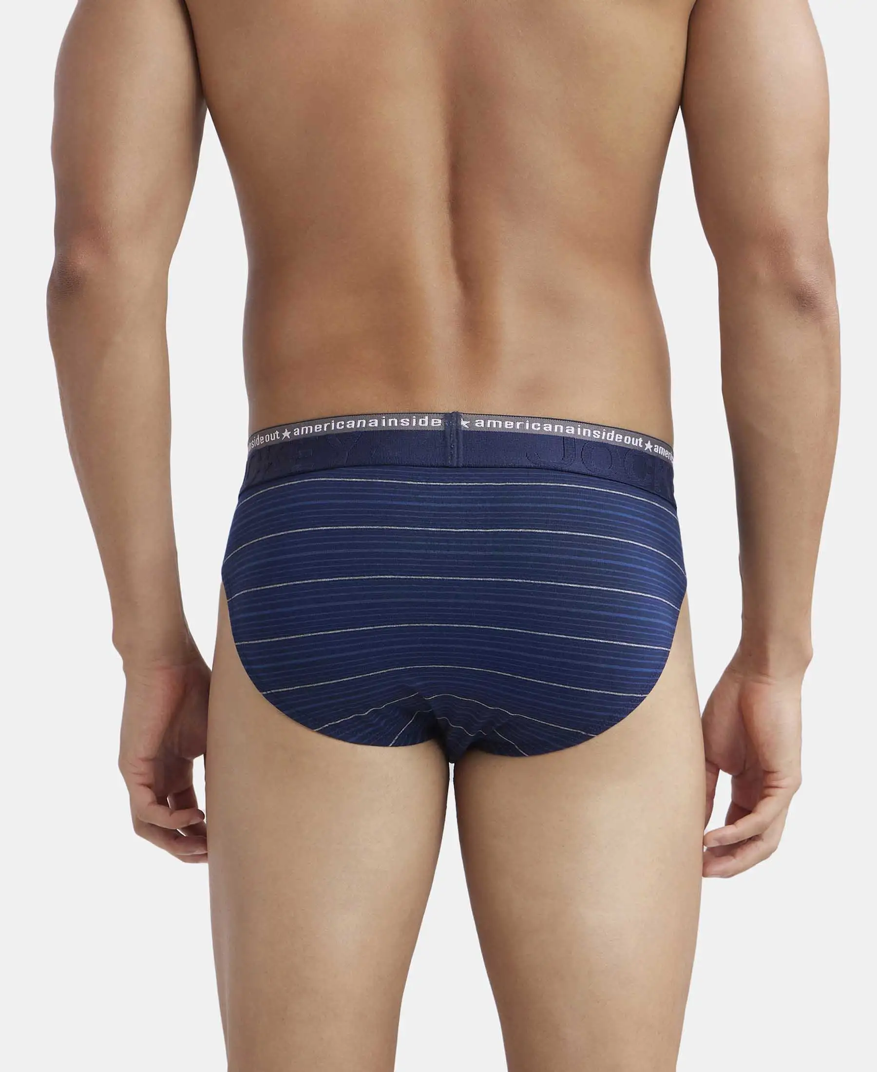 Super Combed Cotton Elastane Stretch Striped Brief with Ultrasoft Waistband - Navy - Image 3