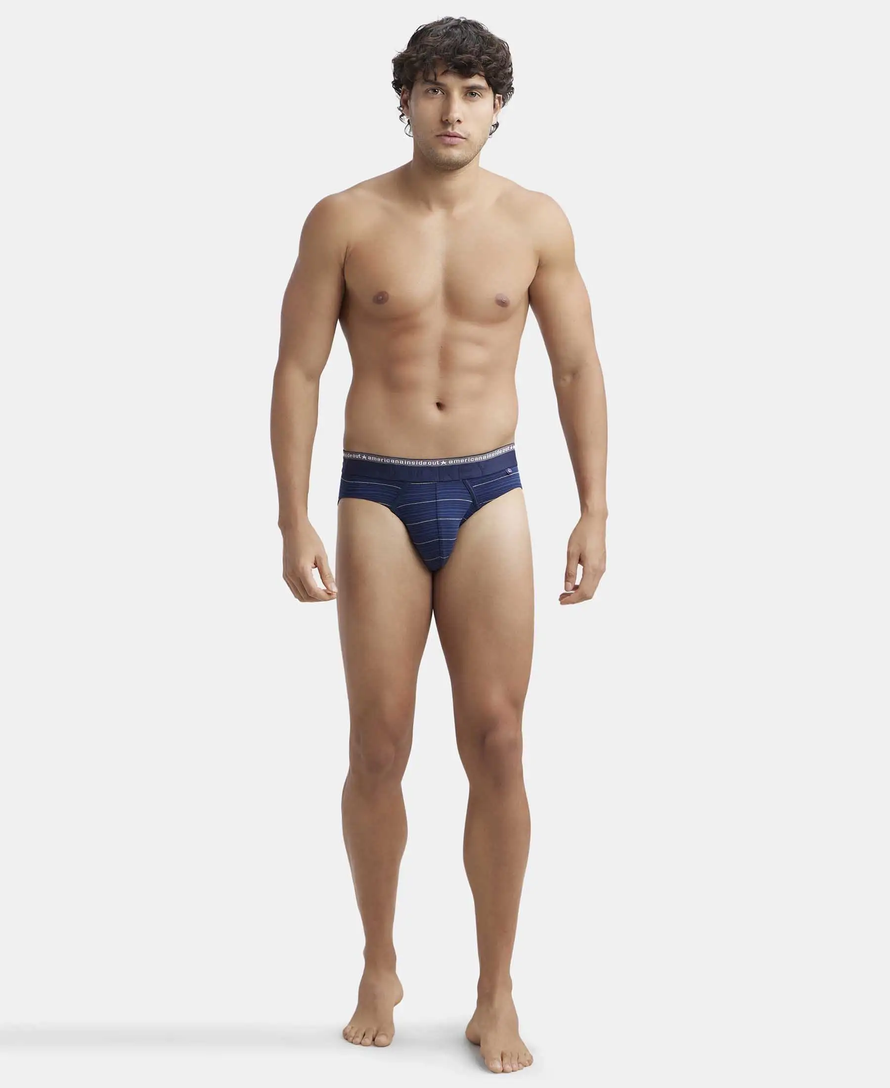 Super Combed Cotton Elastane Stretch Striped Brief with Ultrasoft Waistband - Navy - Image 4