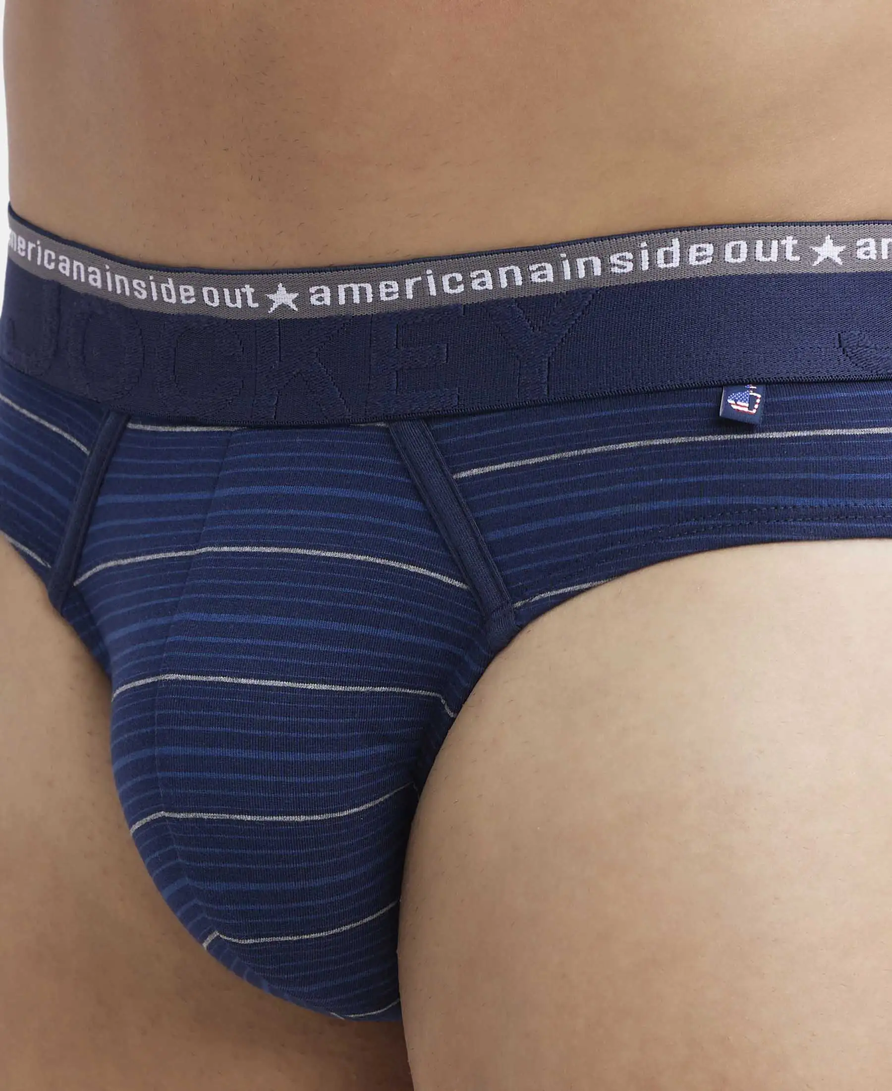 Super Combed Cotton Elastane Stretch Striped Brief with Ultrasoft Waistband - Navy - Image 6
