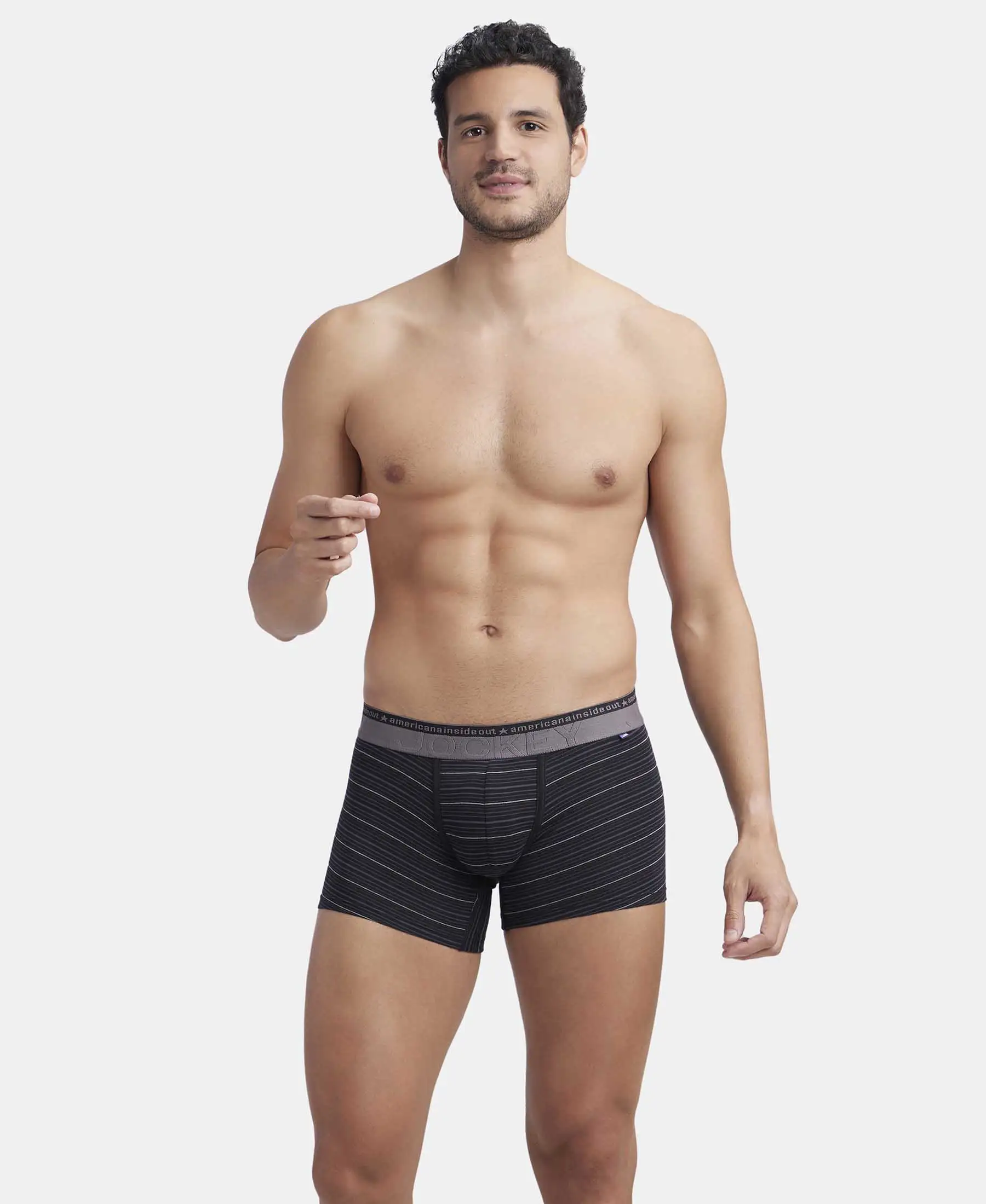 Super Combed Cotton Elastane Stretch Stripe Trunk with Ultrasoft Waistband - Black - Image 5